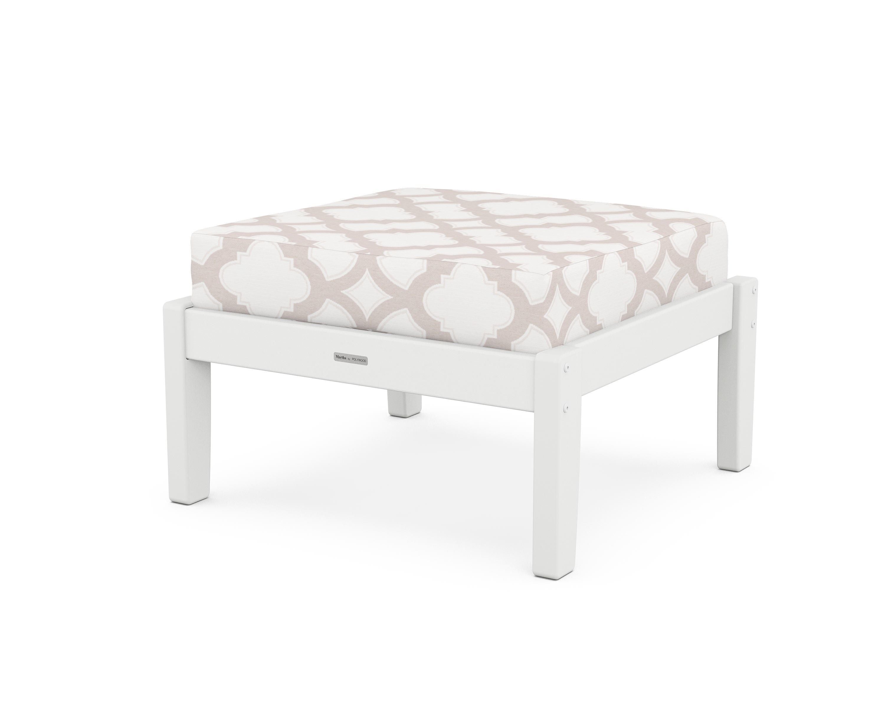 Martha Stewart by POLYWOOD® Chinoiserie Deep Seating Ottoman in White / Trellis Dune Burlap