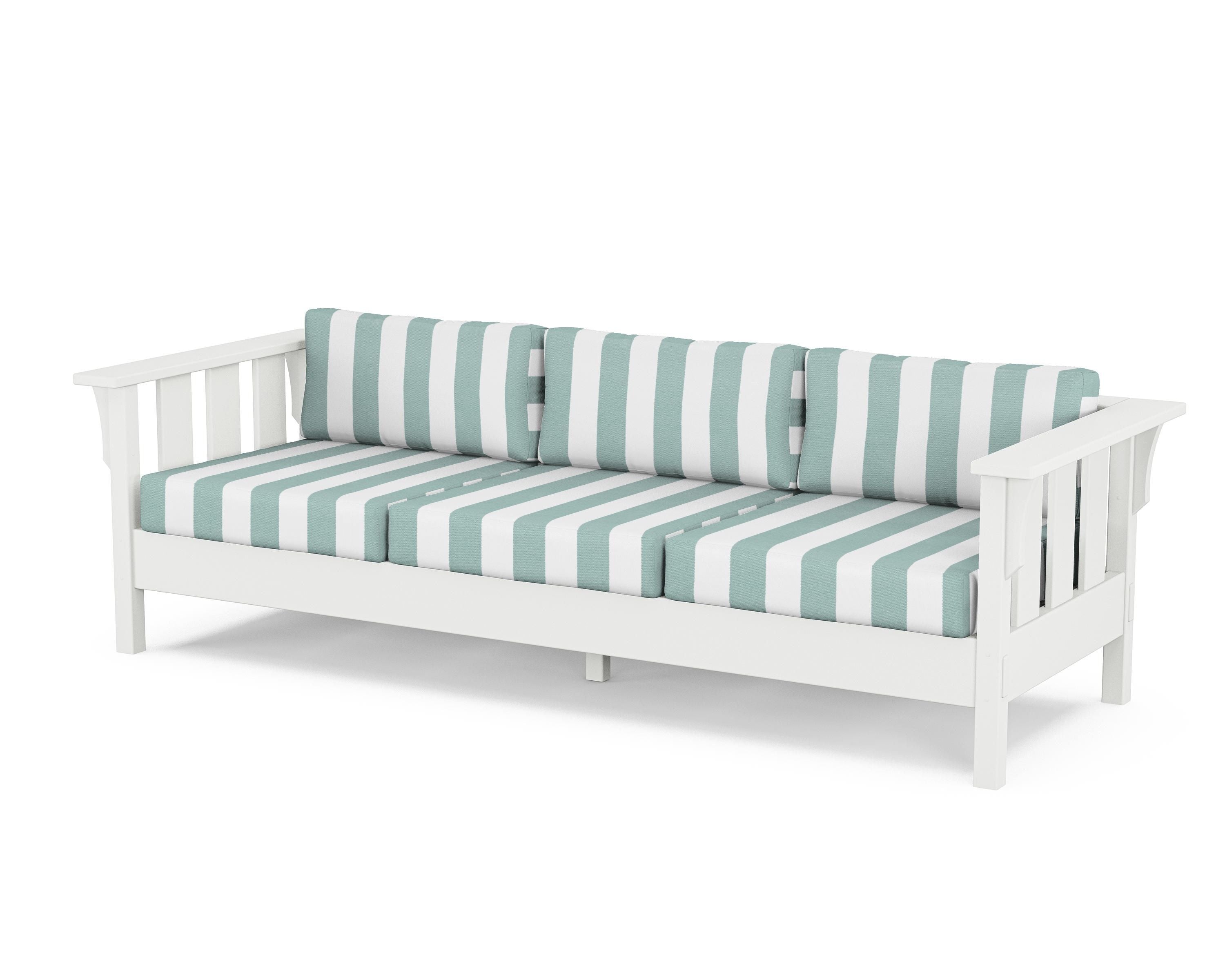 Martha Stewart by POLYWOOD® Acadia Deep Seating Sofa in White / Cabana Stripe Glacier Spa