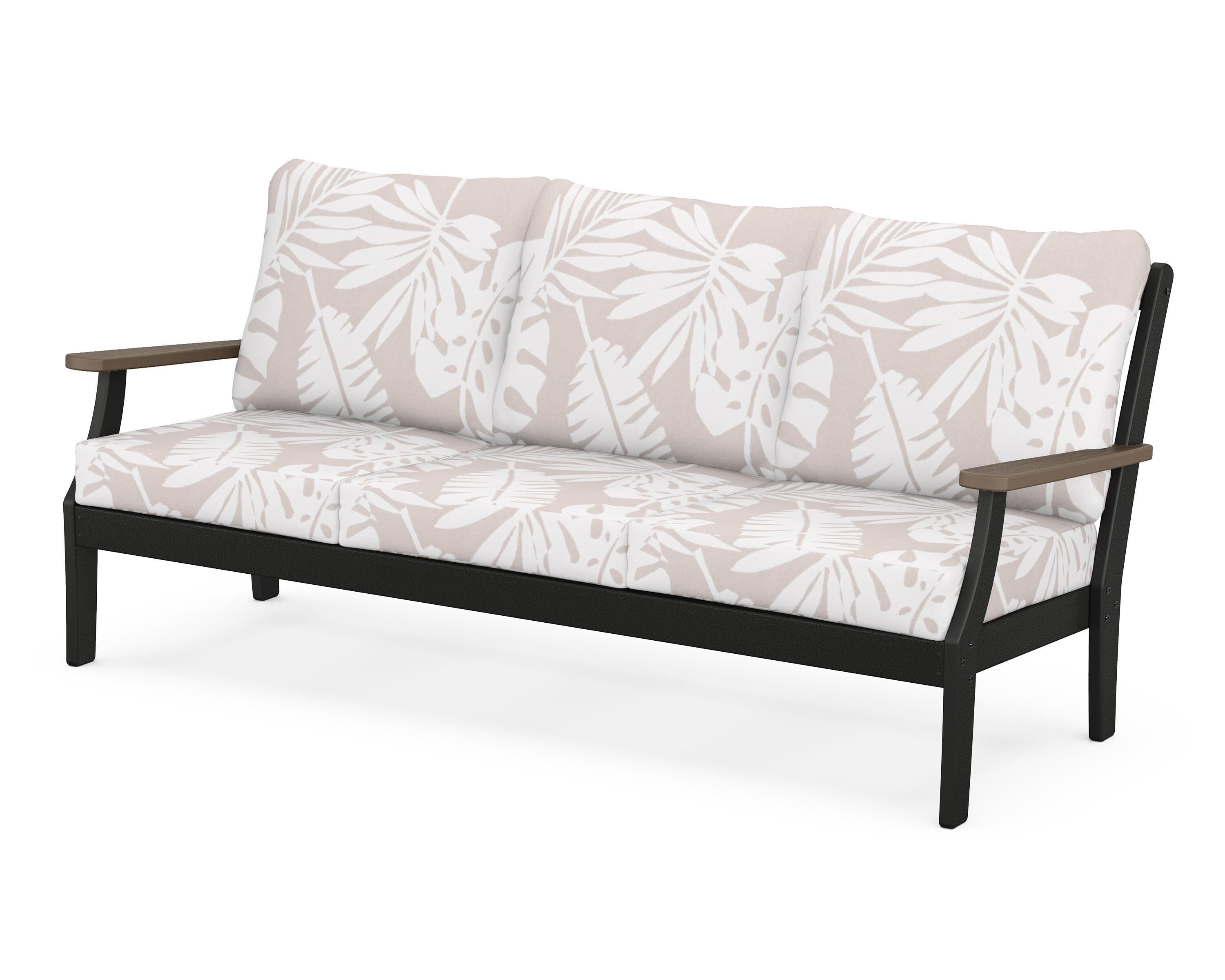 POLYWOOD® Braxton Deep Seating Sofa in Black / Kona / Leaf Dune Burlap