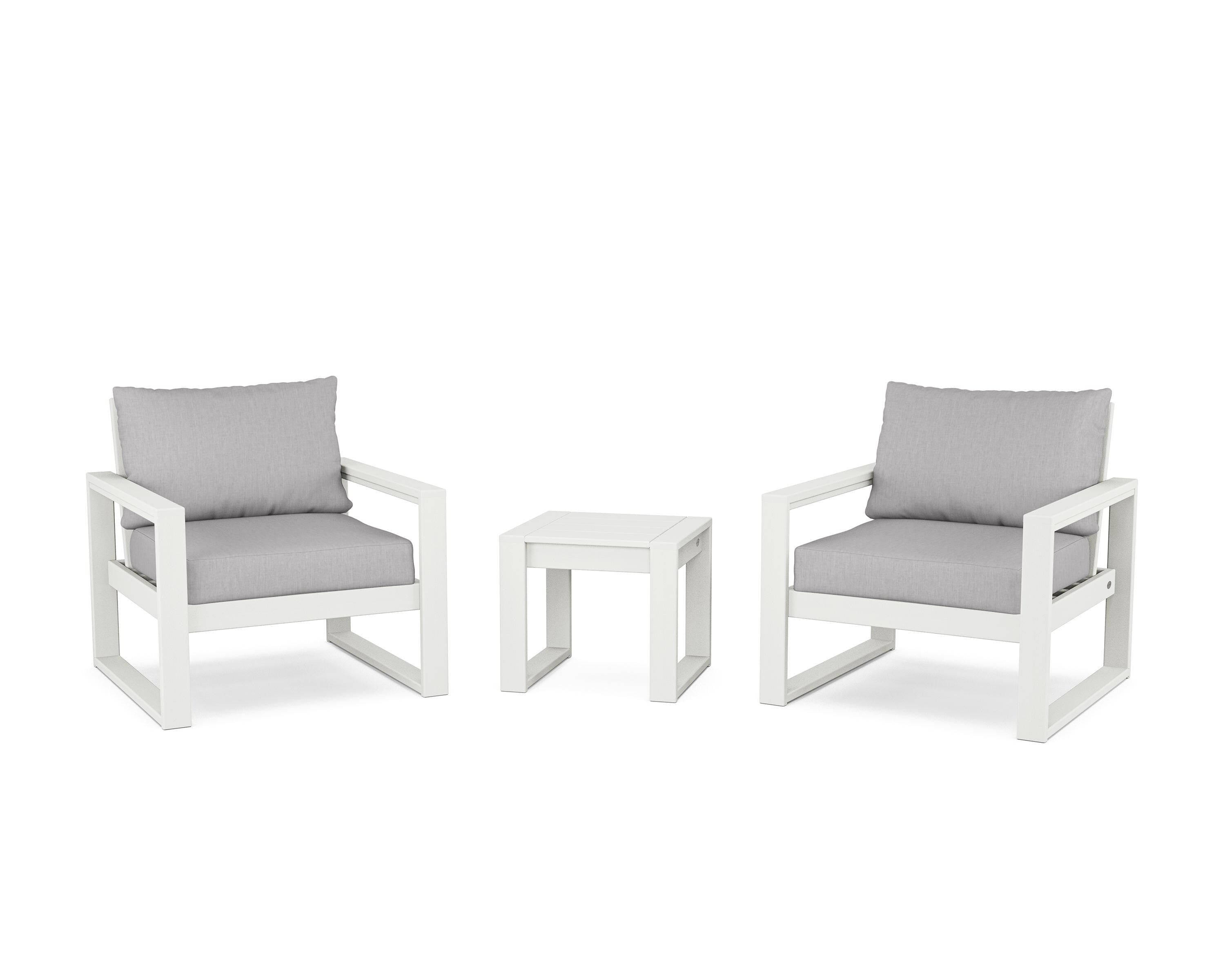 POLYWOOD® EDGE Sectional 3-Piece Deep Seating Set in Vintage White / Granite