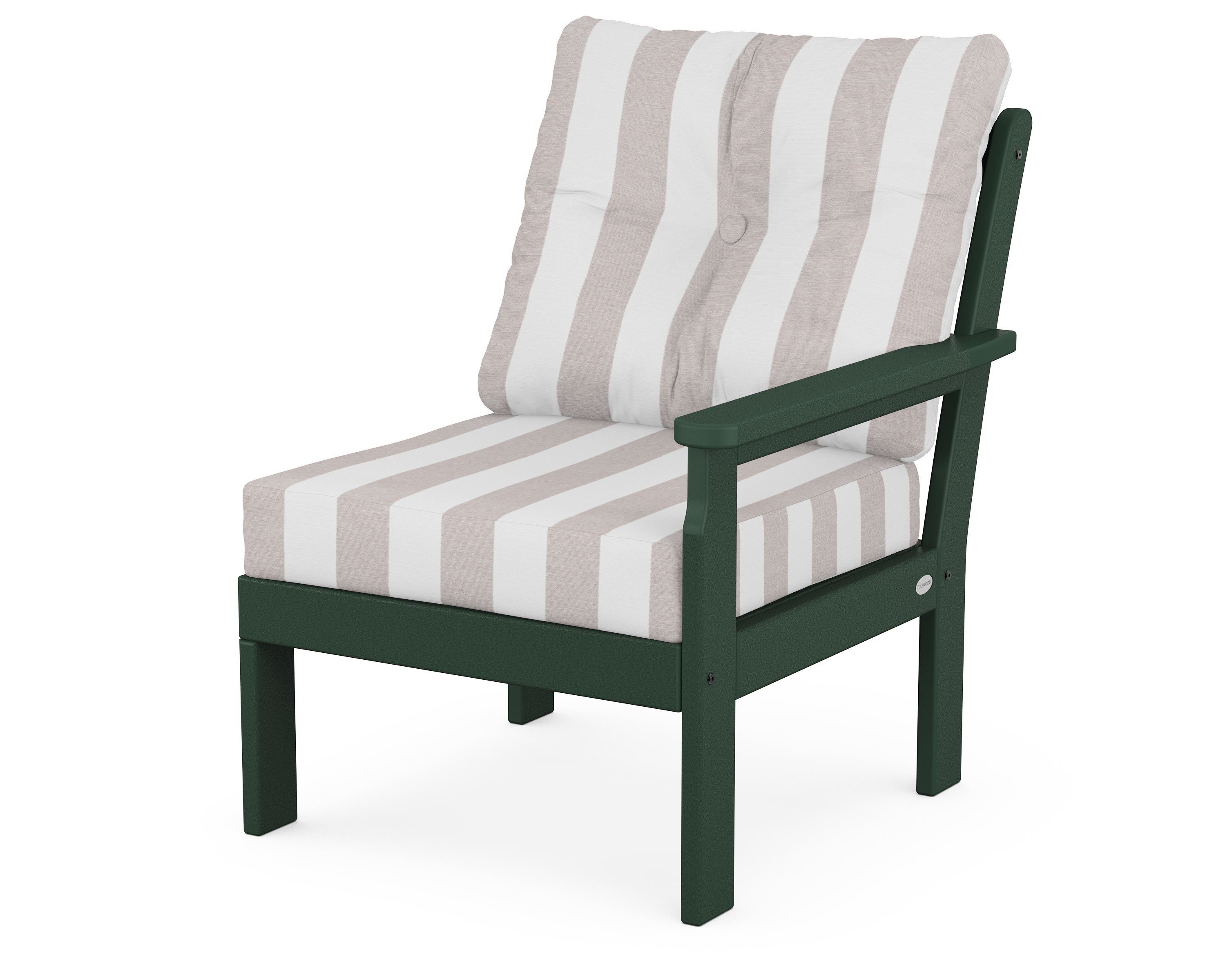 POLYWOOD® Vineyard Modular Right Arm Chair in Green / Cabana Stripe Dune Burlap