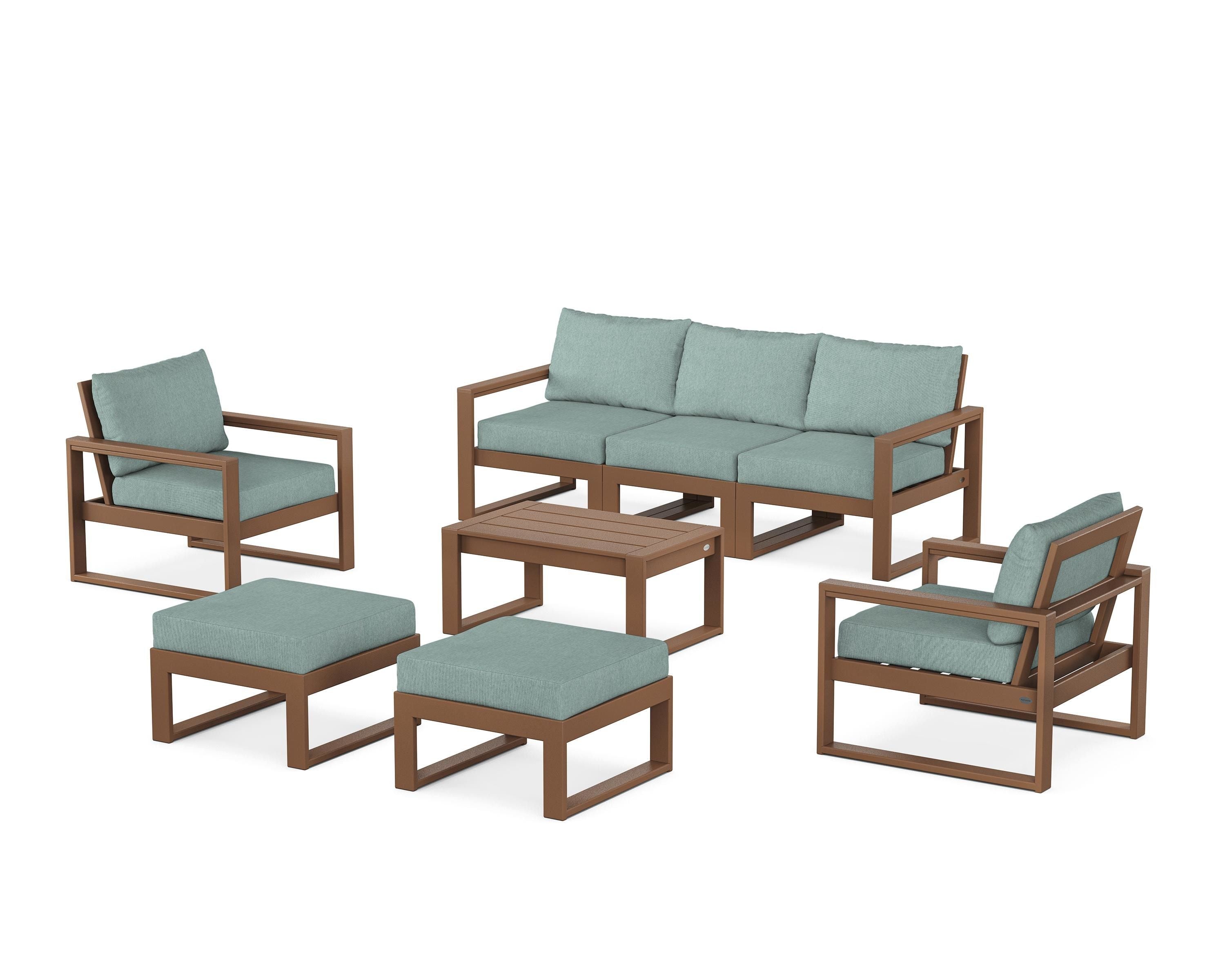 POLYWOOD® EDGE Sectional 8-Piece Lounge Sofa Set in Teak / Glacier Spa