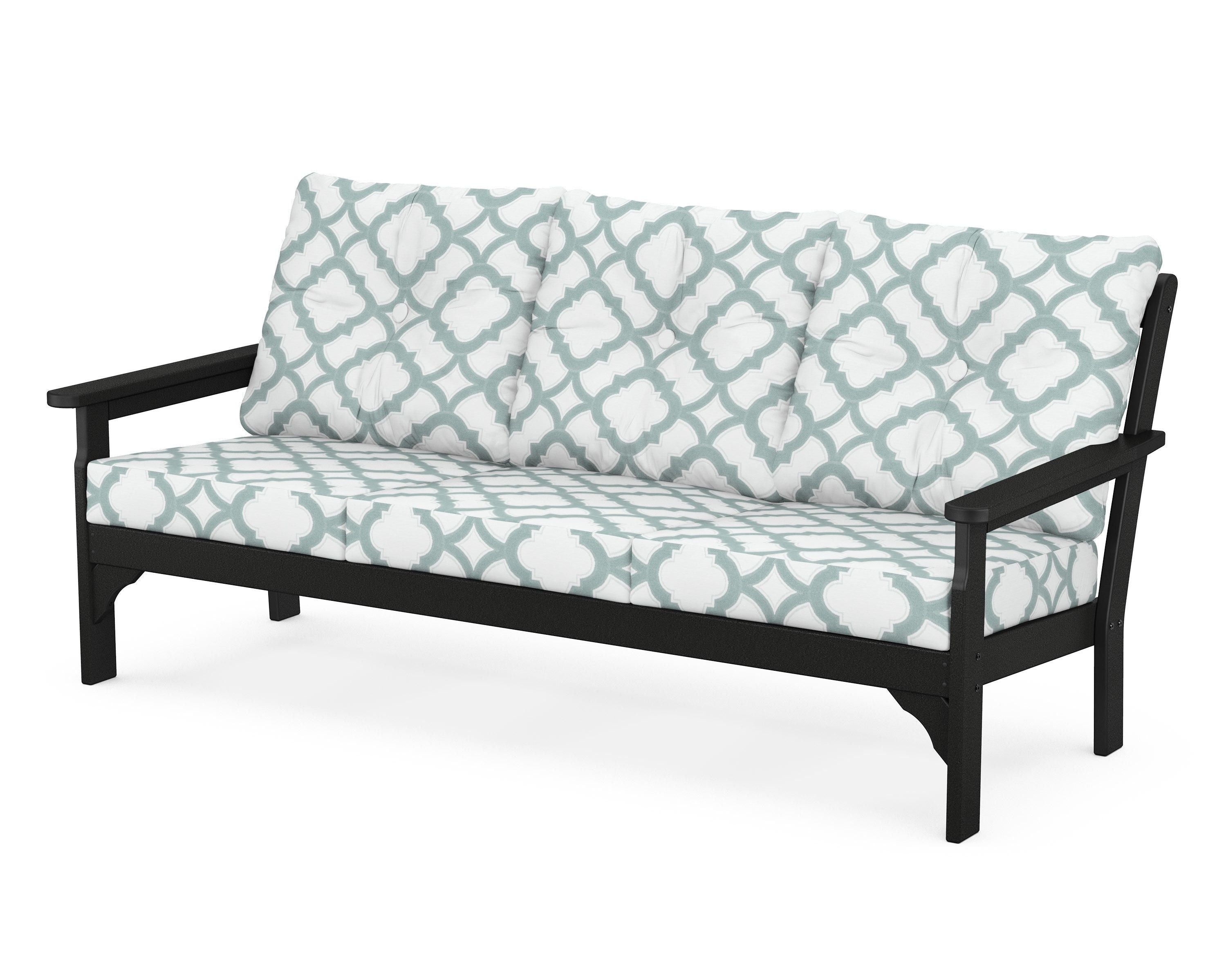 POLYWOOD® Vineyard Deep Seating Sofa in Black / Trellis Glacier Spa