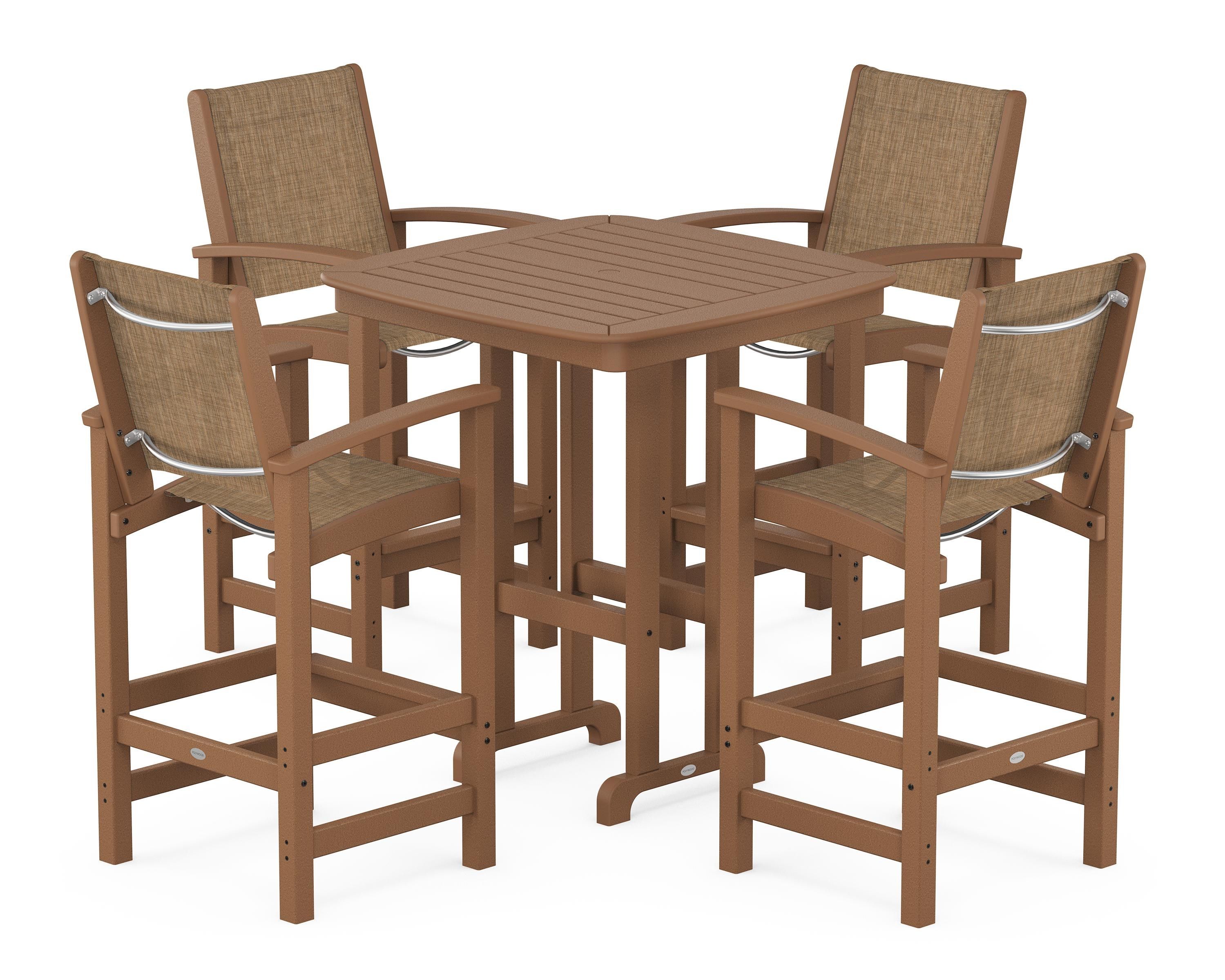 POLYWOOD® Coastal 5-Piece Bar Set in Teak / Burlap Sling