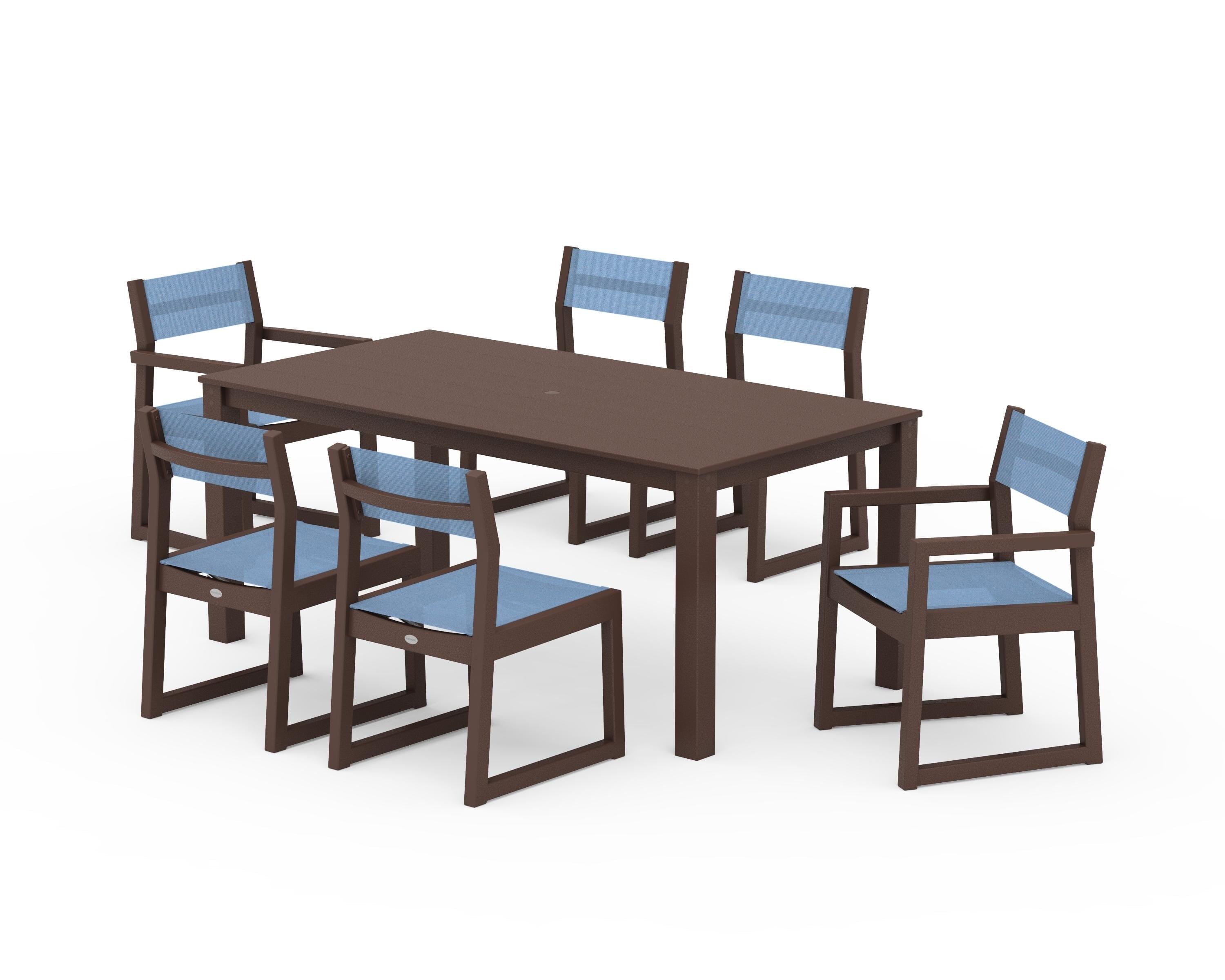 POLYWOOD® EDGE Sling 7-Piece Parsons Dining Set in Mahogany / Poolside Sling