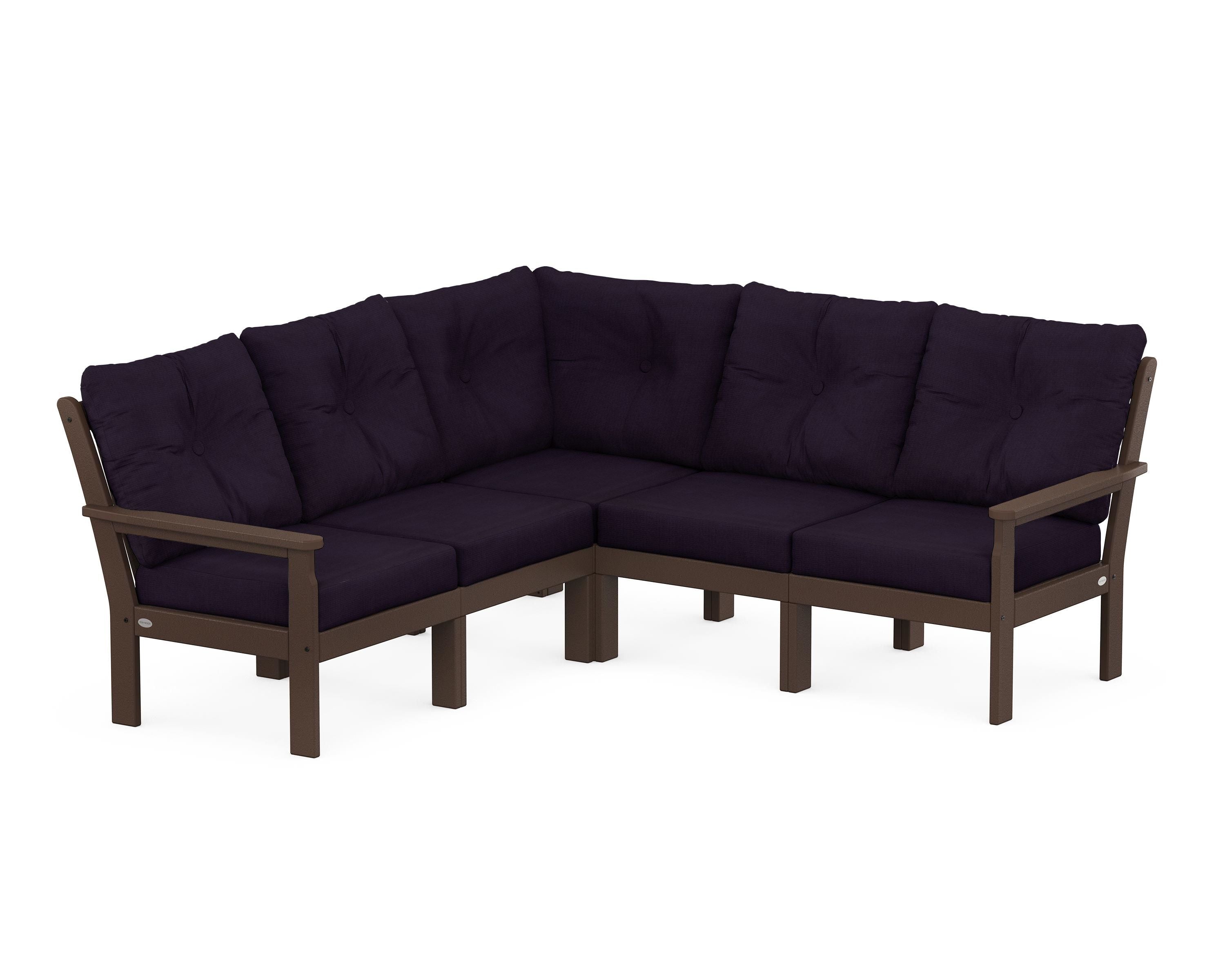 POLYWOOD® Vineyard 5-Piece Sectional in Mahogany / Navy Linen