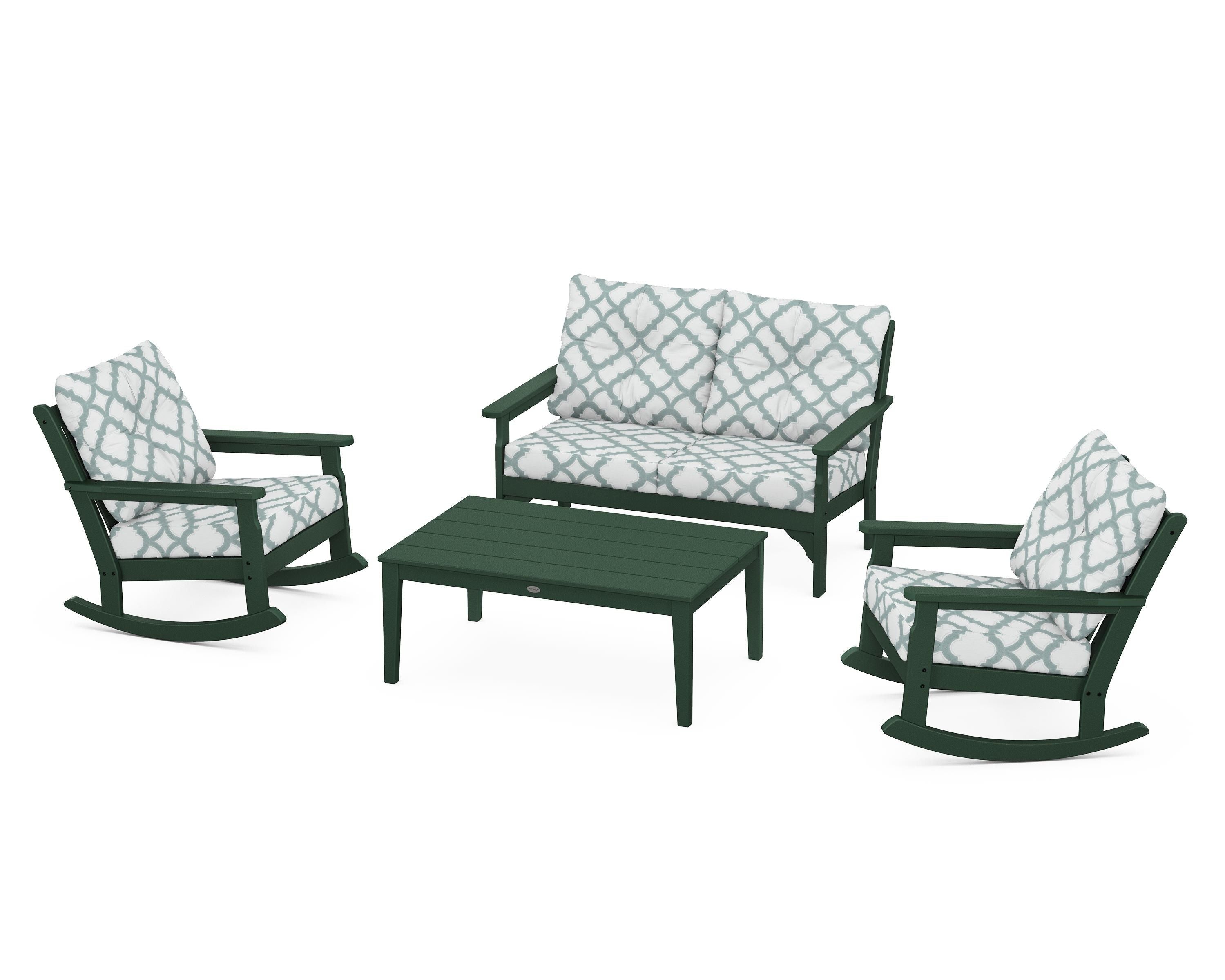 POLYWOOD® Vineyard 4-Piece Deep Seating Rocking Chair Set in Green / Trellis Glacier Spa