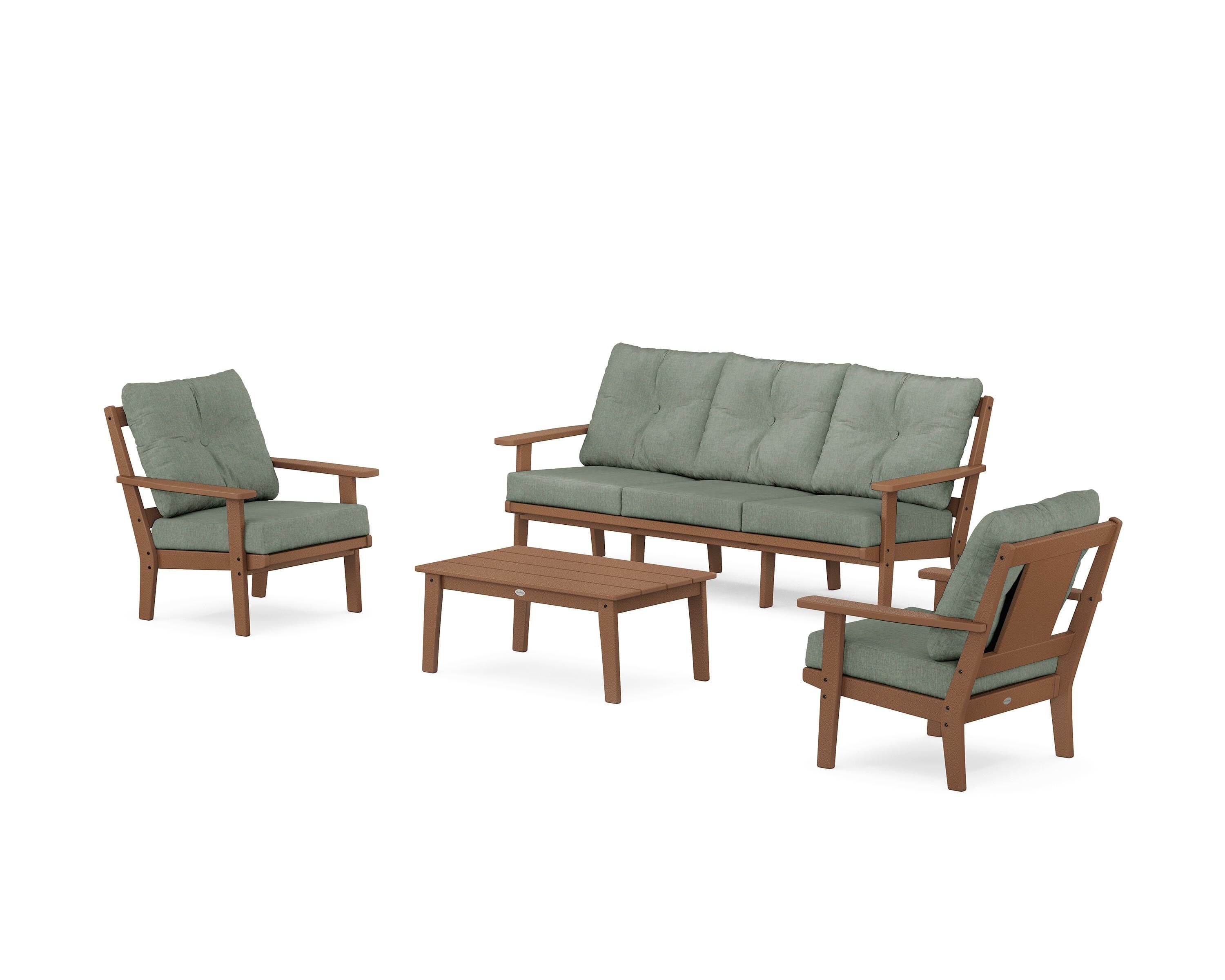 POLYWOOD® Prairie 4-Piece Deep Seating Set with Sofa in Teak / Cast Sage
