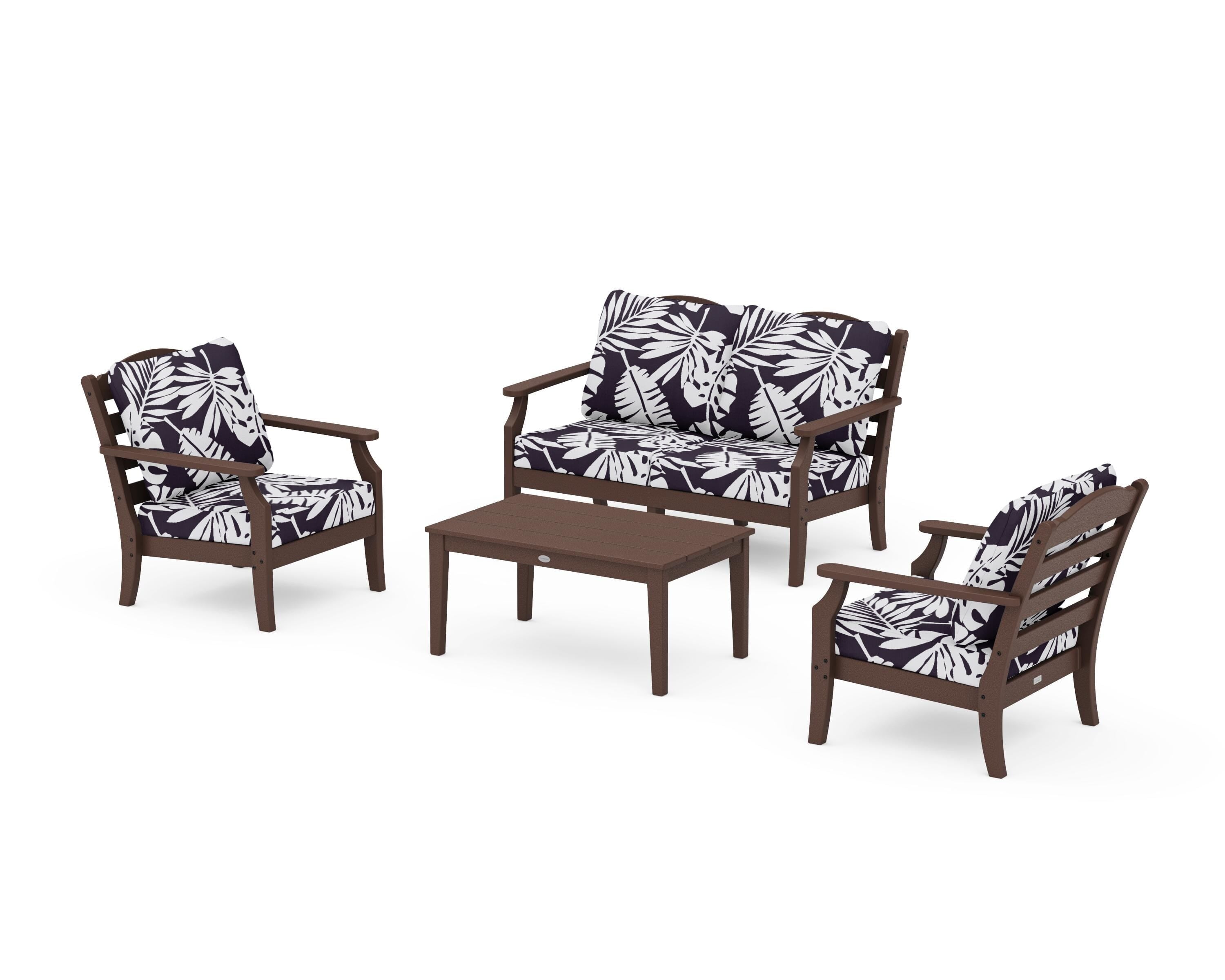 Draper James™ by POLYWOOD® Savannah 4-Piece Deep Seating Set with Loveseat in Mahogany / Leaf Navy