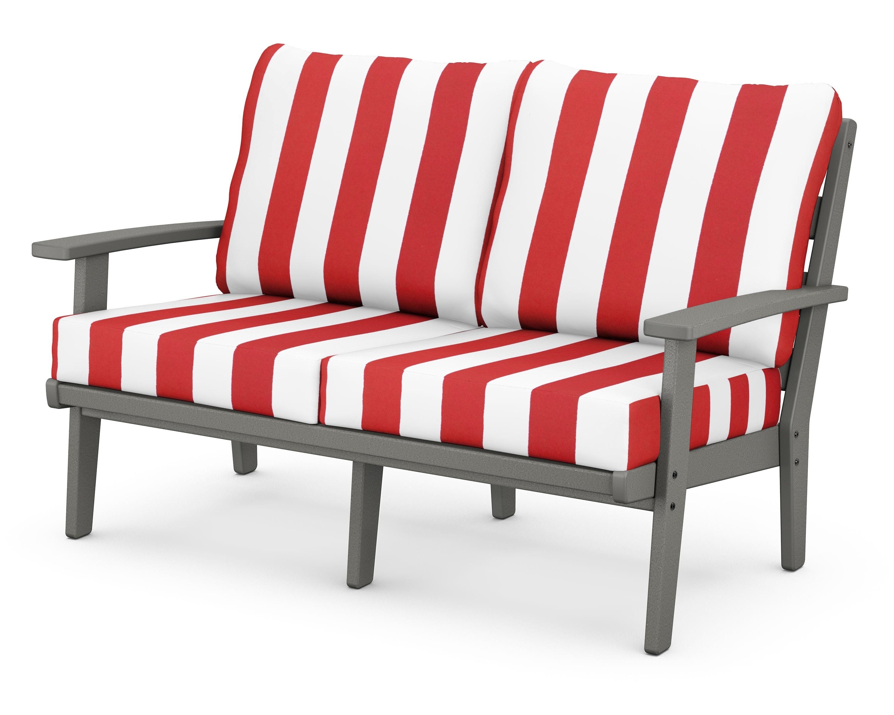 POLYWOOD® Grant Park Deep Seating Loveseat in Slate Grey / Cabana Stripe Crimson