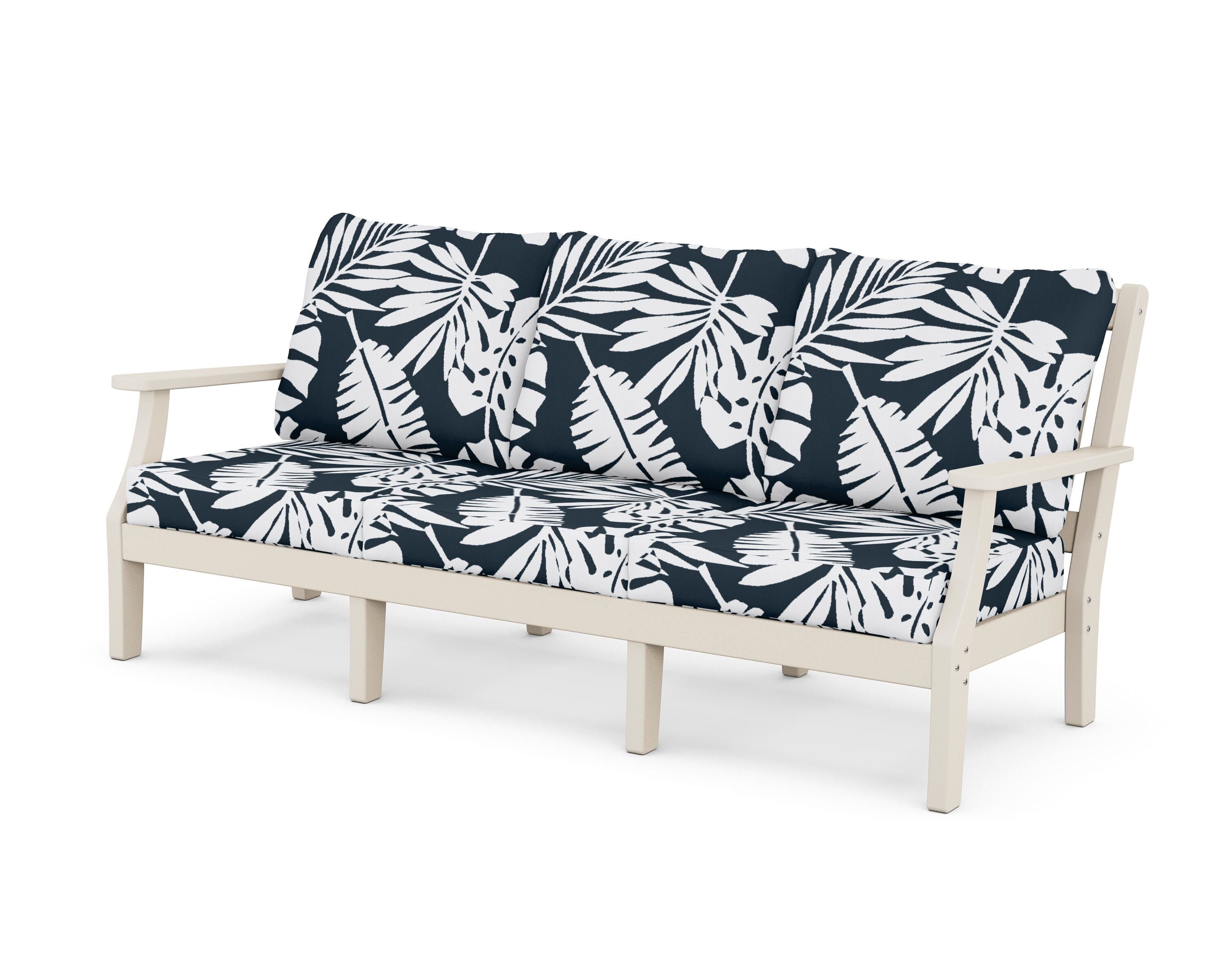 Martha Stewart by POLYWOOD® Chinoiserie Deep Seating Sofa in Sand / Leaf Marine Indigo