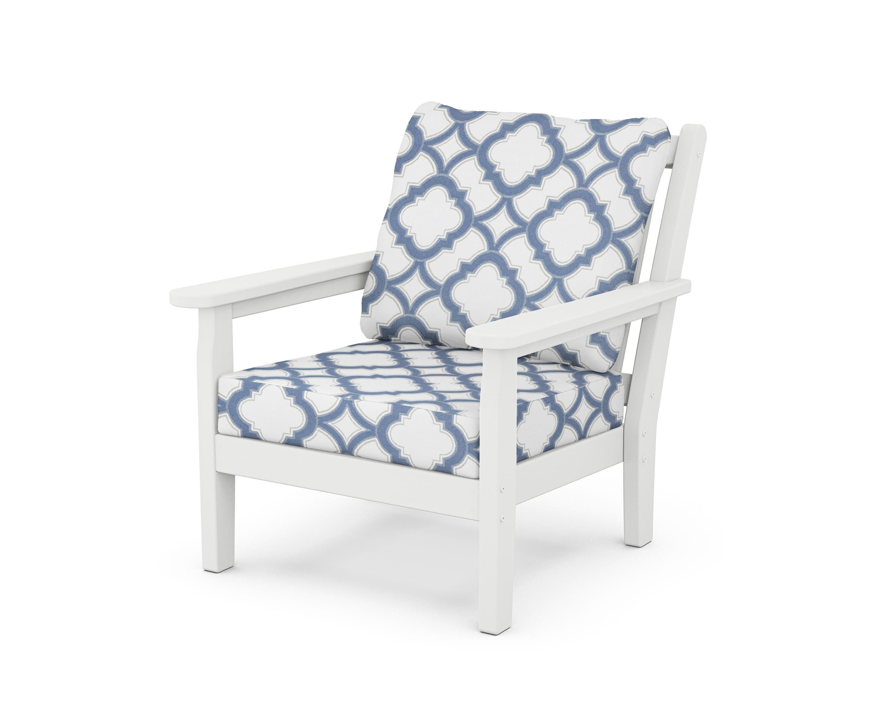 POLYWOOD® Chippendale Deep Seating Chair in White / Trellis Sky Blue