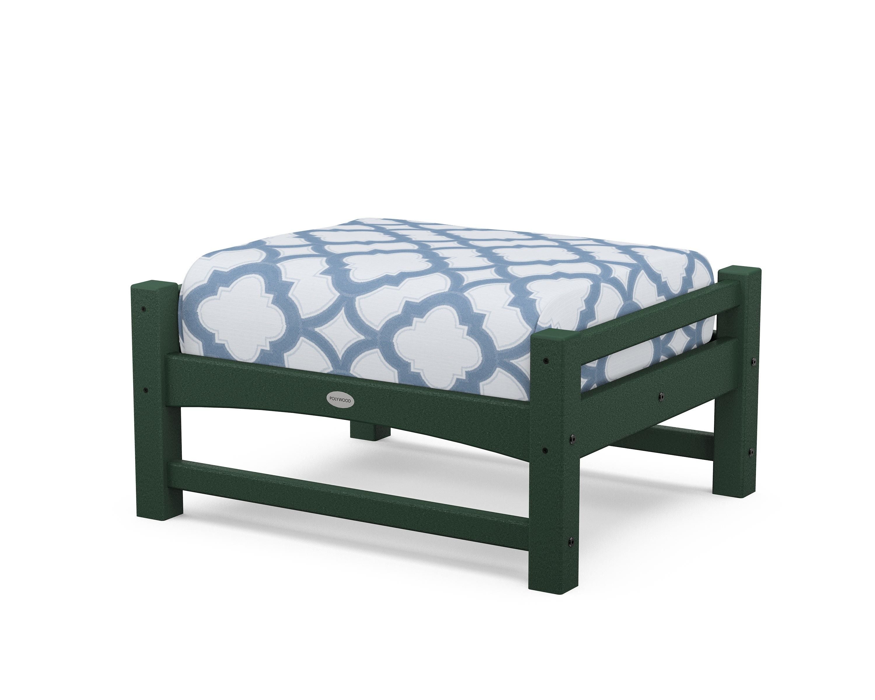 POLYWOOD® Club Ottoman in Green / Trellis Sky Blue