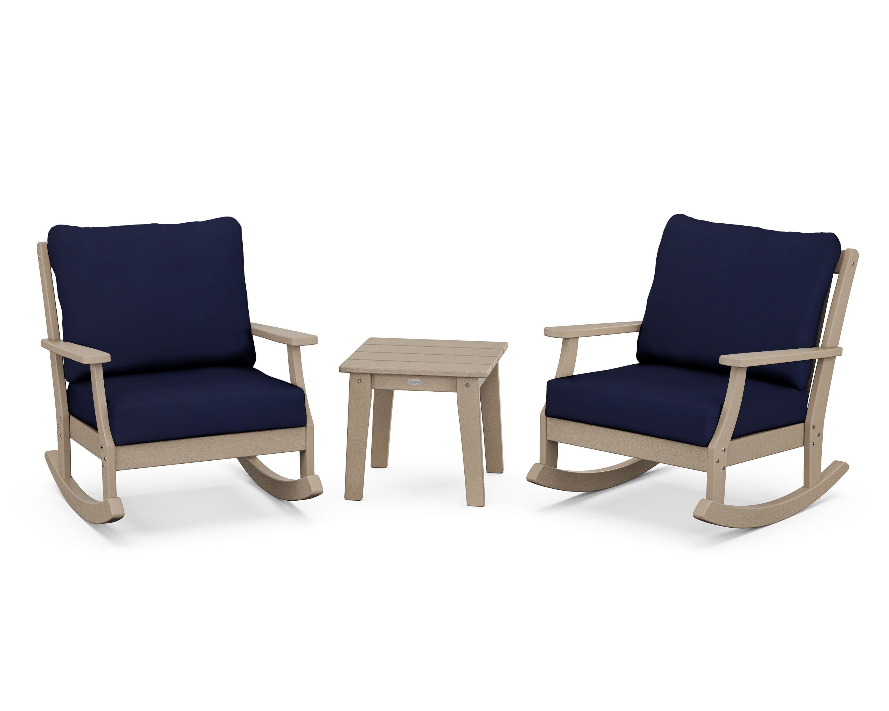 POLYWOOD® Braxton 3-Piece Deep Seating Rocker Set in Vintage Sahara / Navy