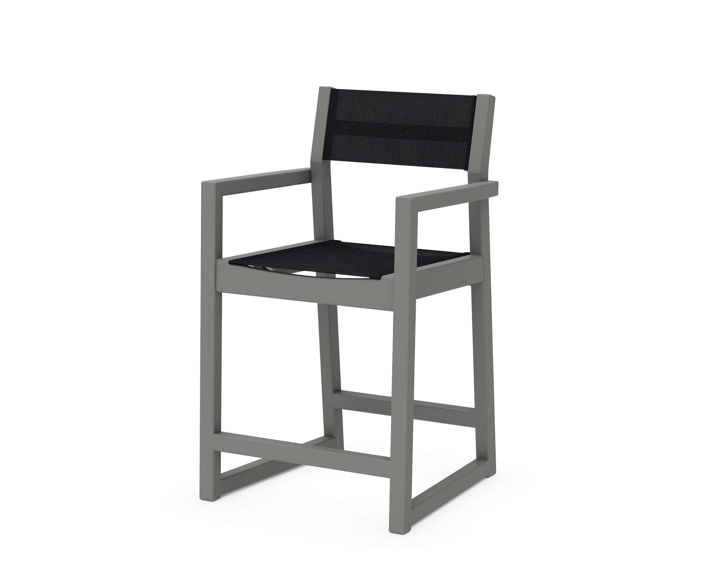POLYWOOD® EDGE Sling Counter Arm Chair in Slate Grey / Black Sling