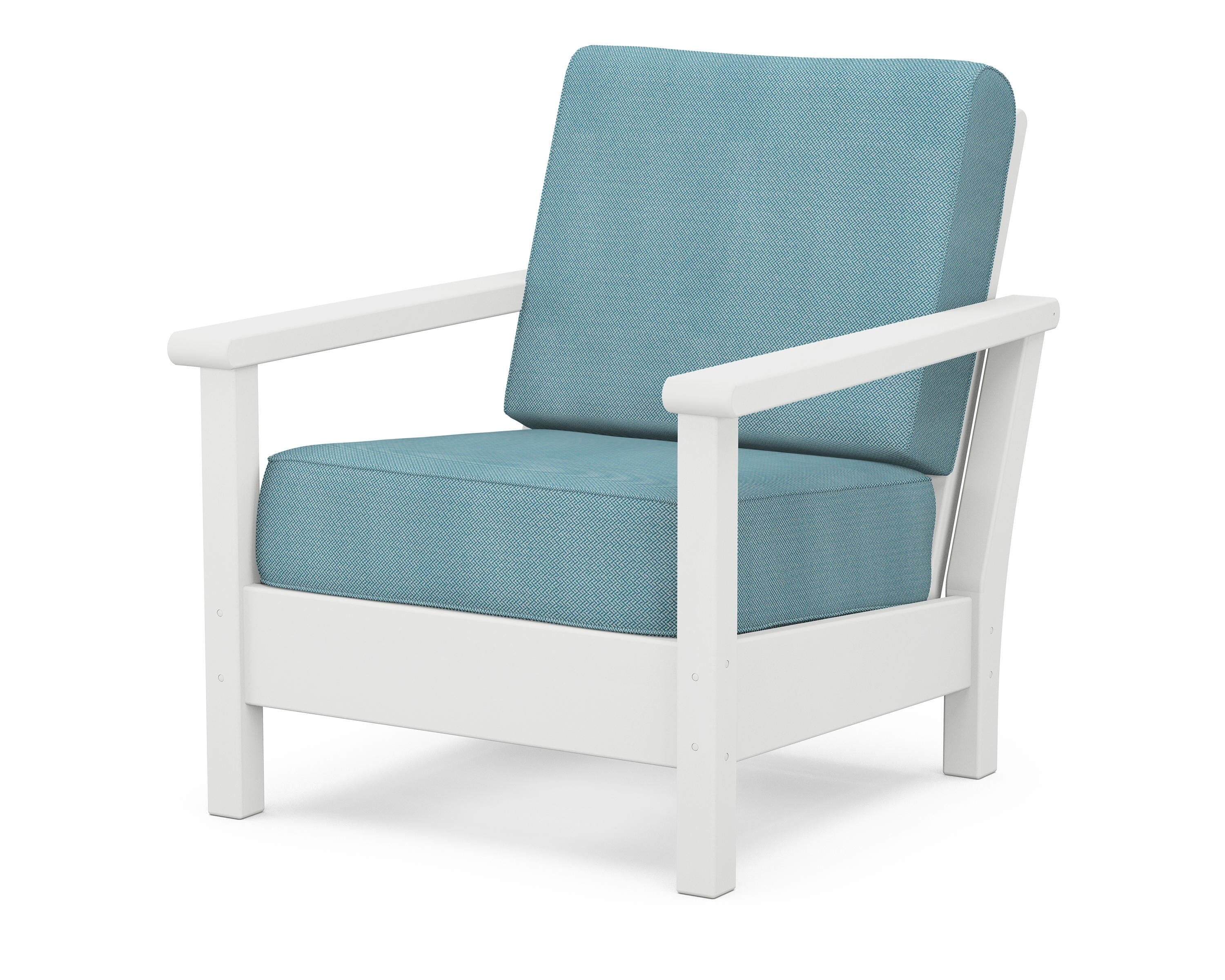 POLYWOOD® Harbour Deep Seating Chair in White / Lattice Sky Blue