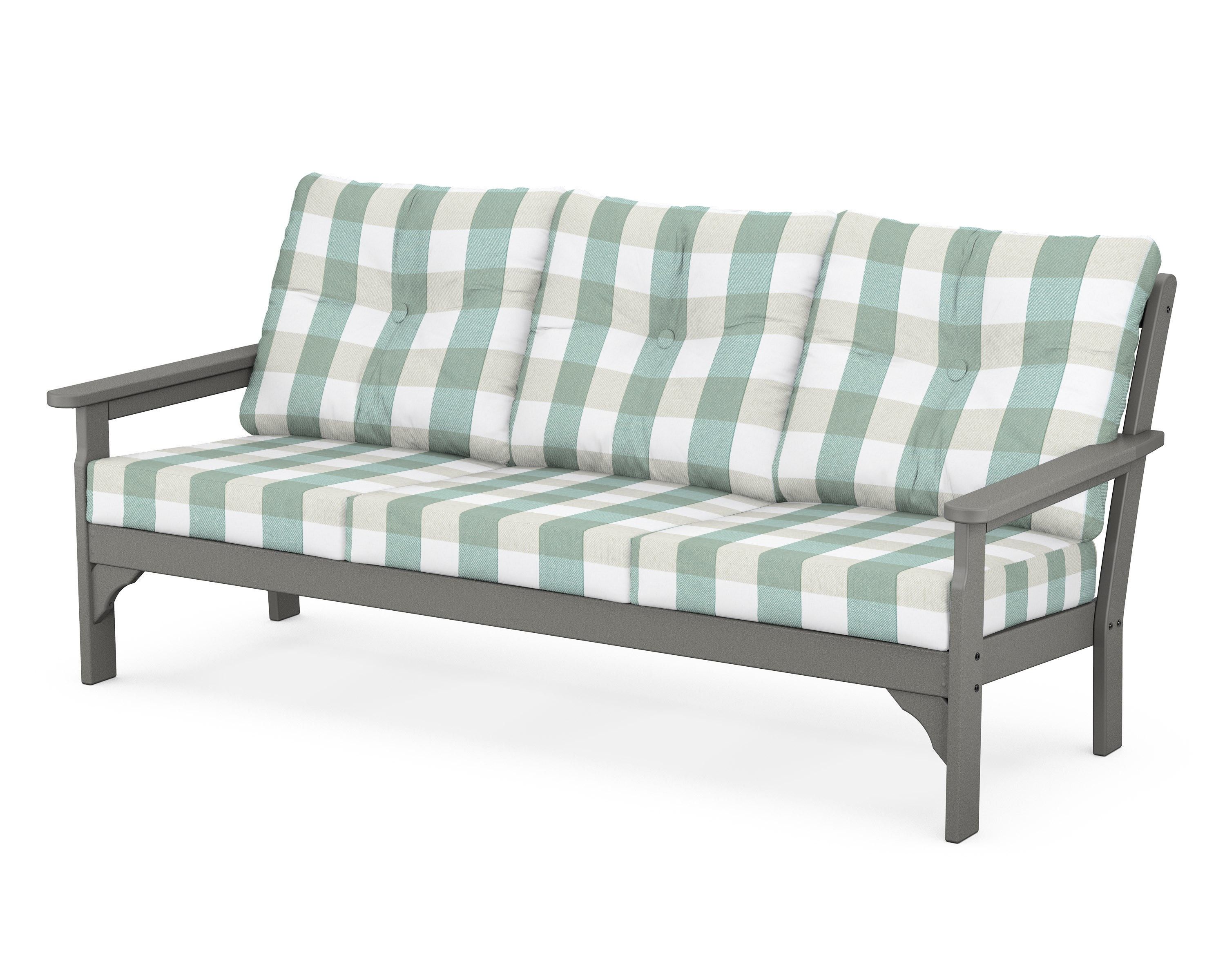 POLYWOOD® Vineyard Deep Seating Sofa in Slate Grey / Buffalo Plaid Glacier Spa