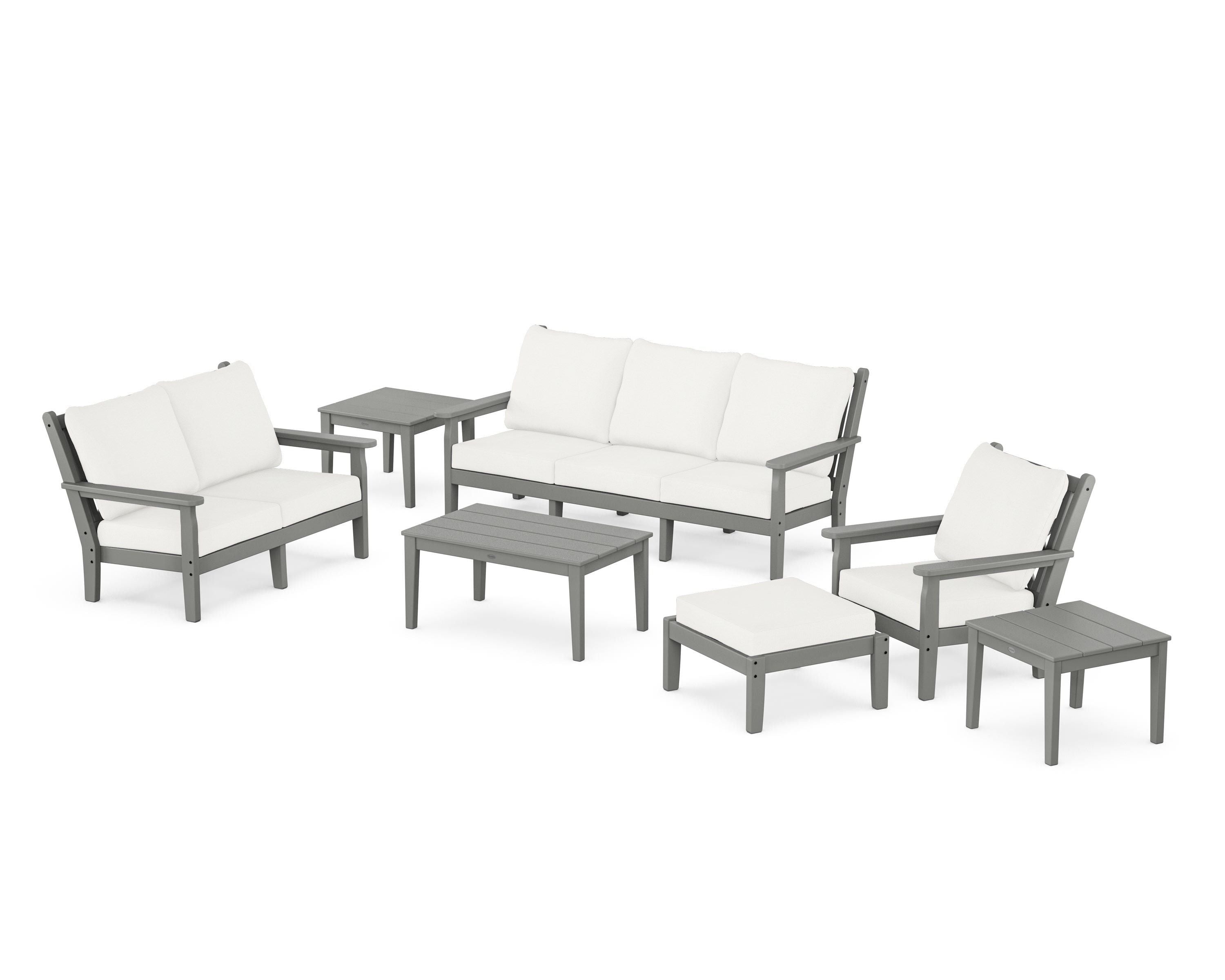 POLYWOOD® Chippendale 7-Piece Deep Seating Set in Slate Grey / Natural Linen