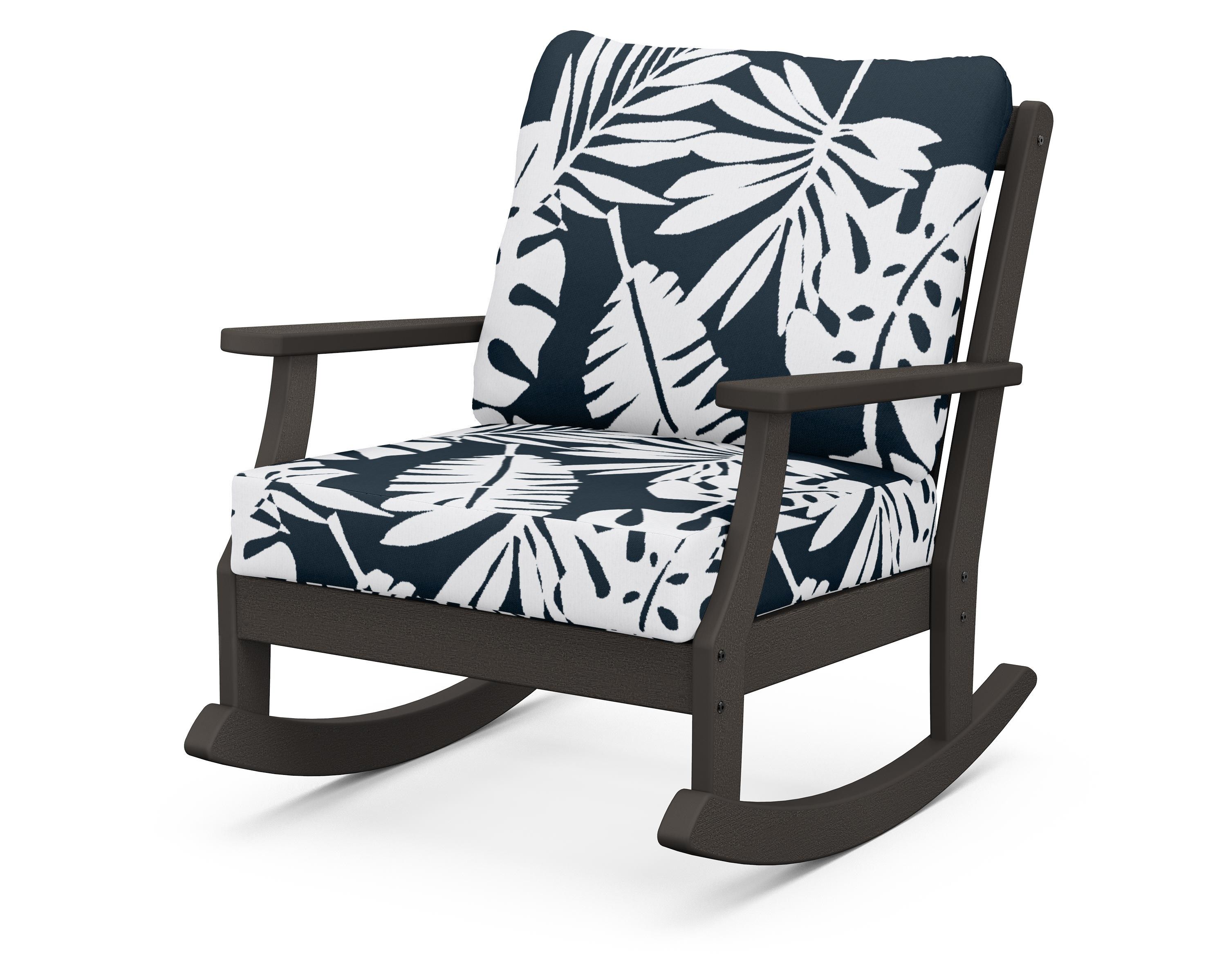 POLYWOOD® Braxton Deep Seating Rocking Chair in Vintage Coffee / Leaf Marine Indigo