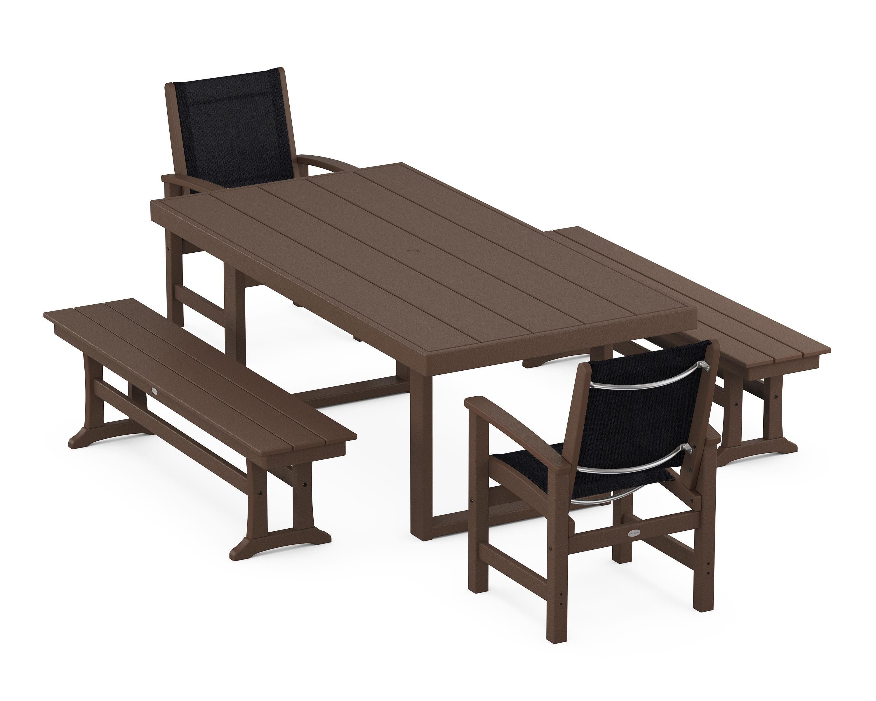POLYWOOD® Coastal 5-Piece Dining Set with Trestle Legs in Mahogany / Black Sling