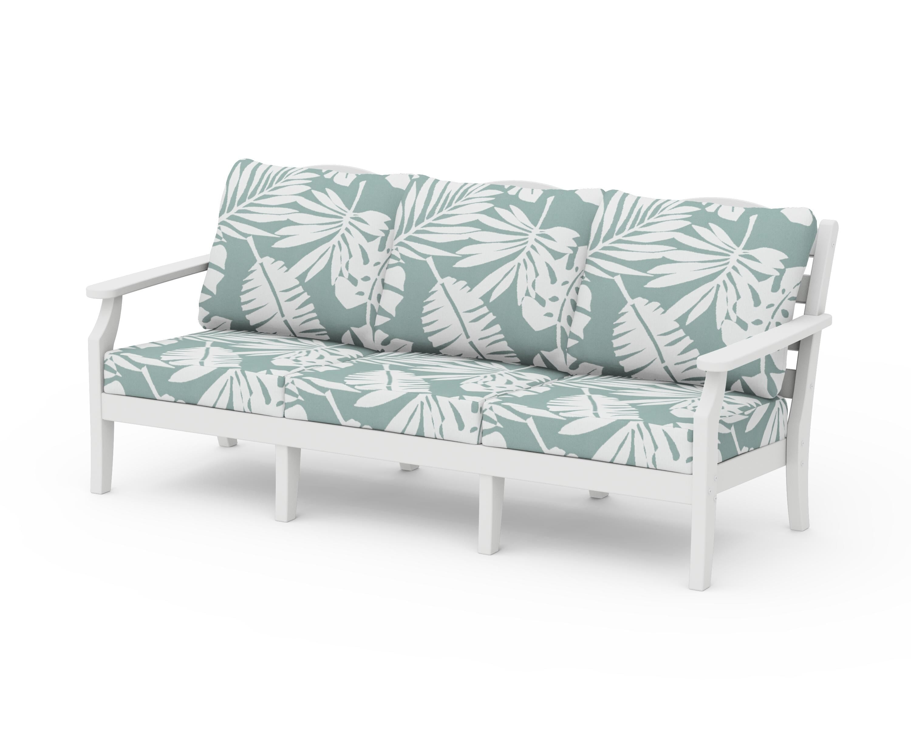 Draper James™ by POLYWOOD® Savannah Deep Seating Sofa in White / Leaf Glacier Spa