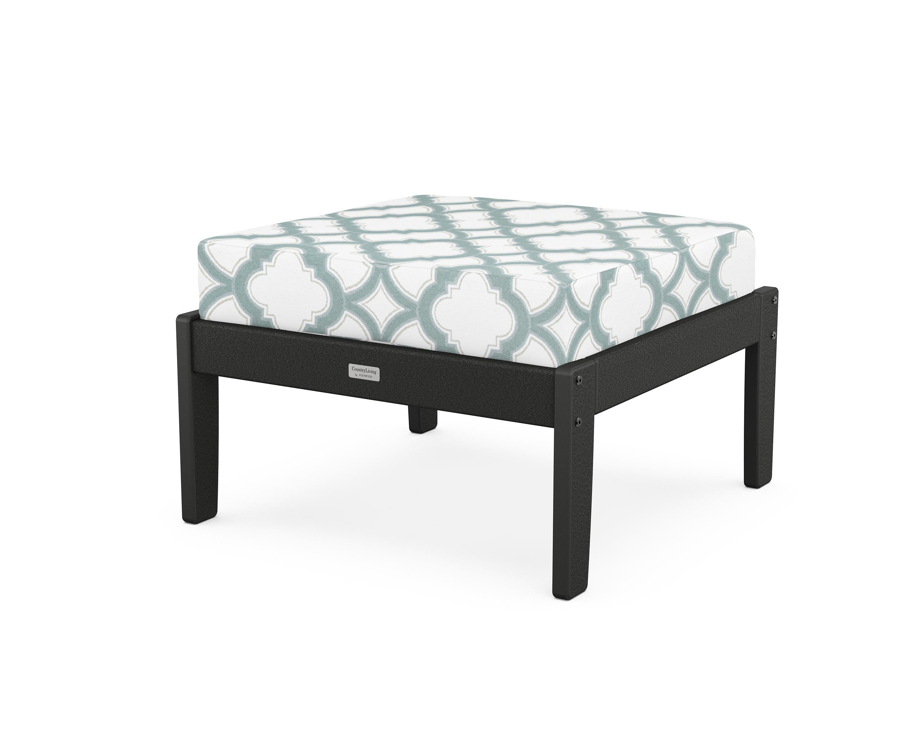 Country Living Cottage Deep Seating Ottoman in Black / Trellis Glacier Spa