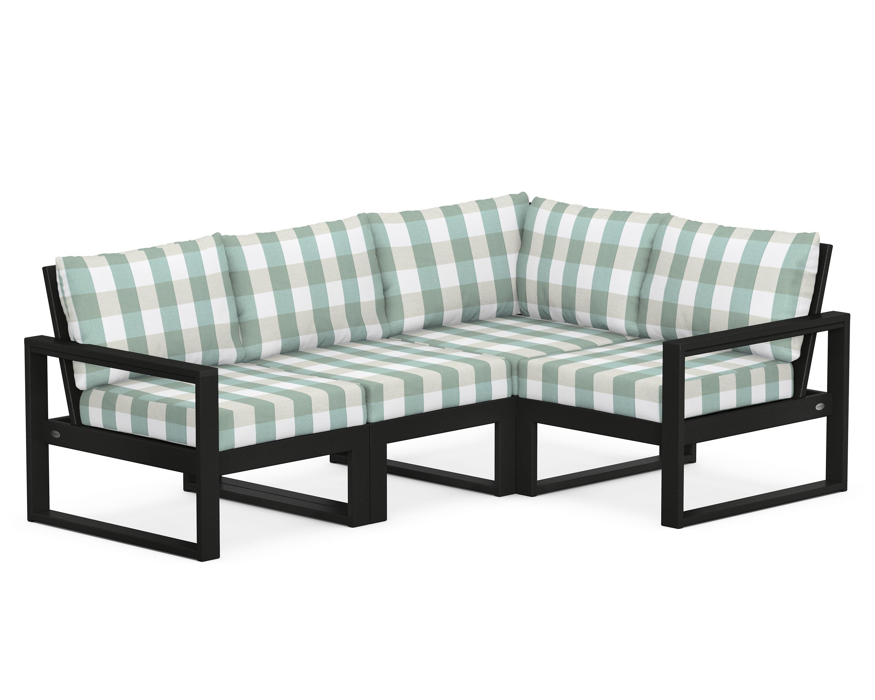 POLYWOOD® EDGE 4-Piece Modular Deep Seating Set in Black / Buffalo Plaid Glacier Spa
