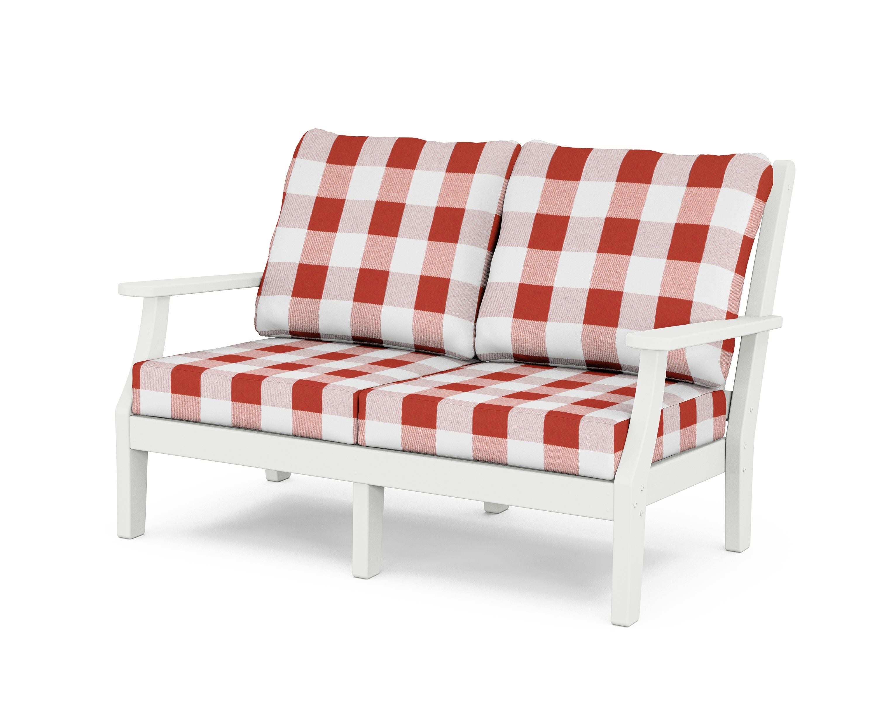 Country Living Wovendale Deep Seating Loveseat in White / Buffalo Plaid Crimson