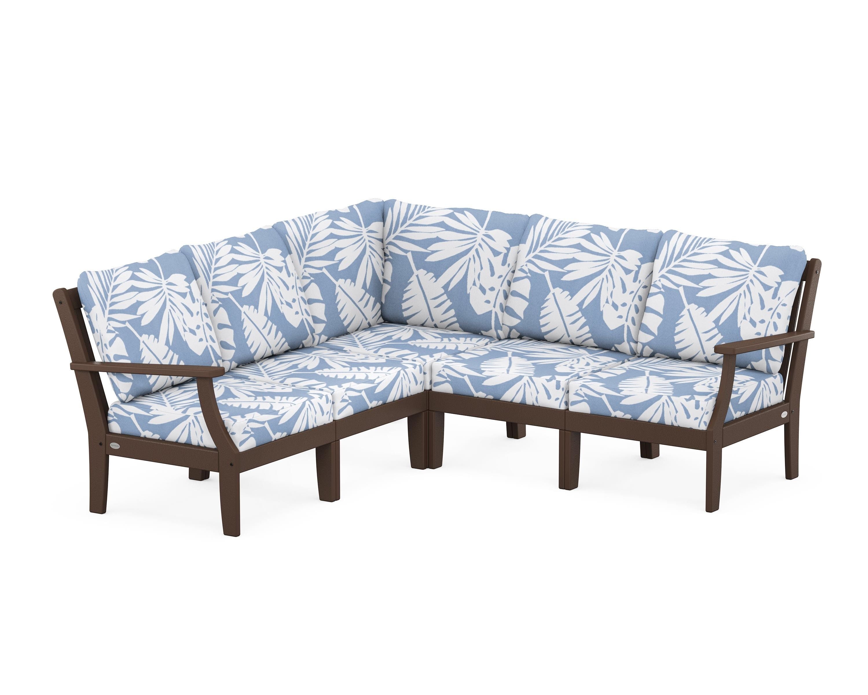 POLYWOOD® Braxton Modular 5-Piece Deep Seating Set in Mahogany / Leaf Sky Blue