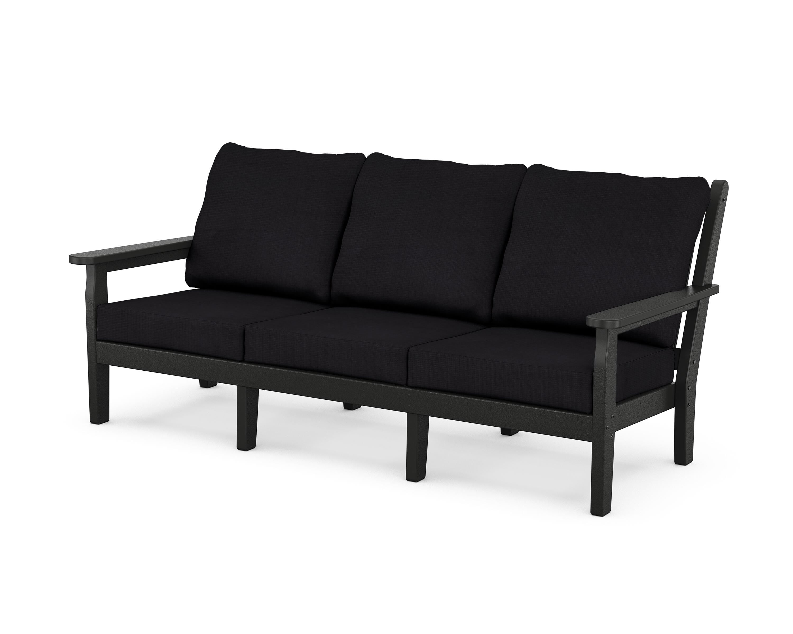 POLYWOOD® Chippendale Deep Seating Sofa in Black / Midnight Linen