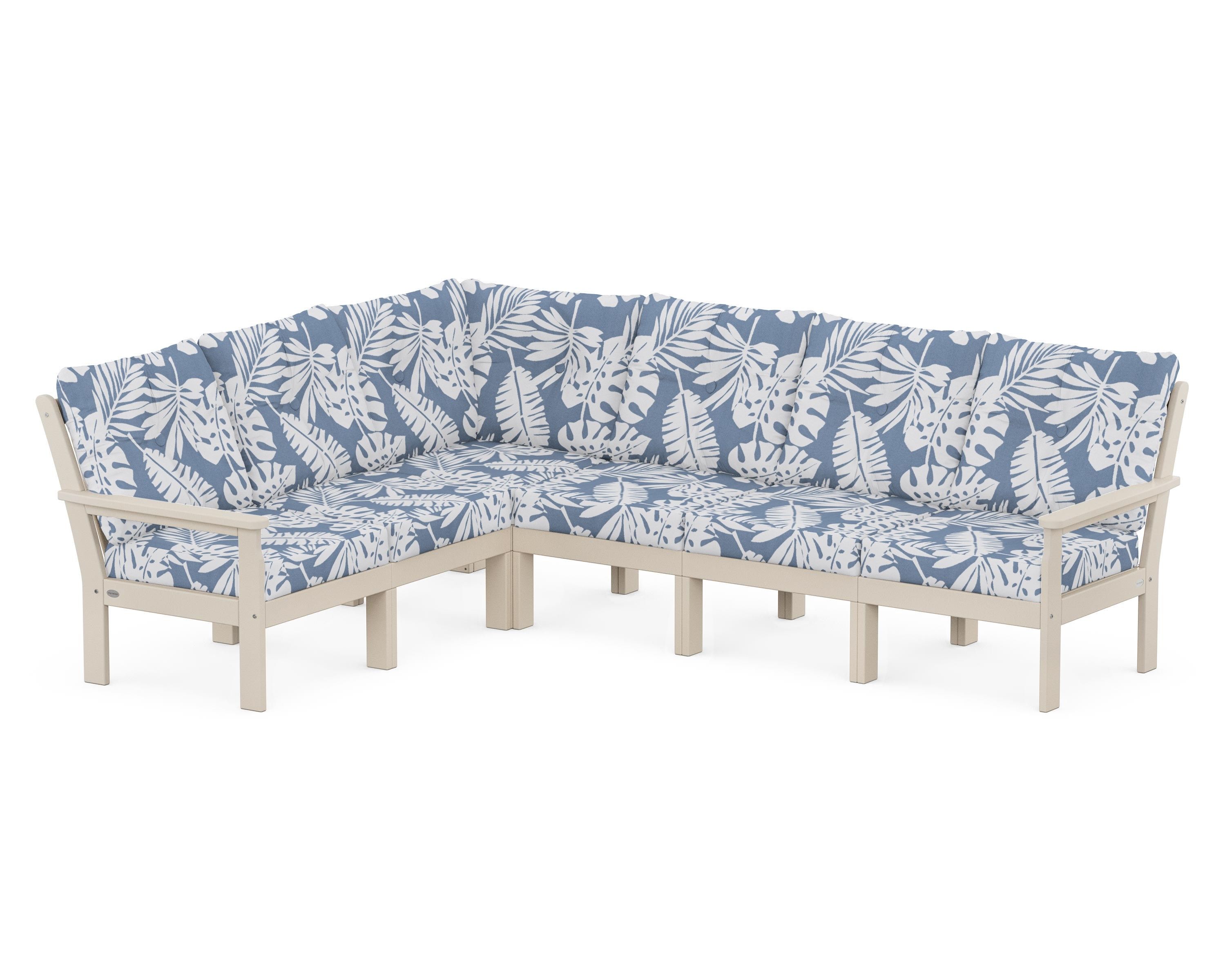 POLYWOOD® Vineyard 6-Piece Sectional in Sand / Leaf Sky Blue
