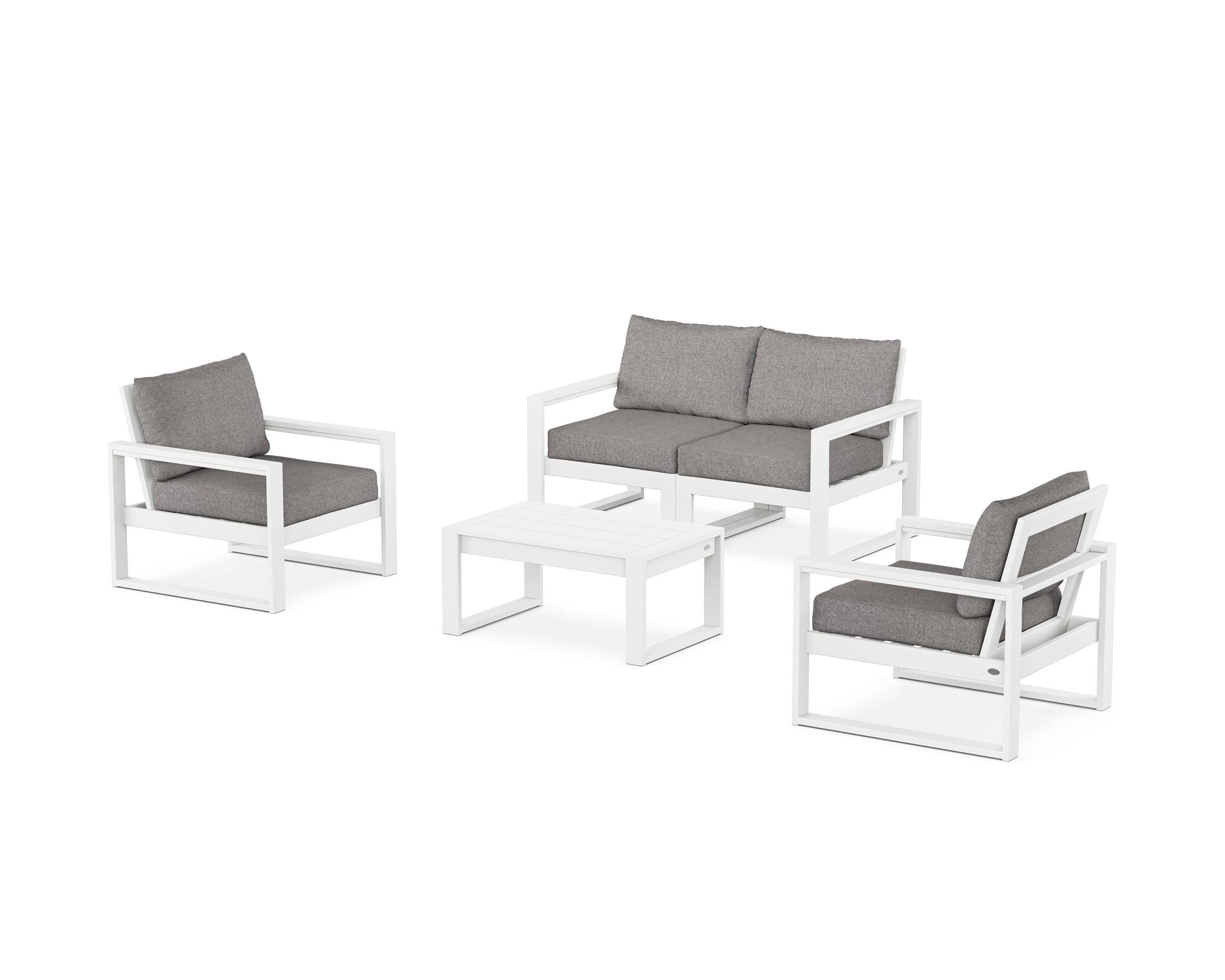 POLYWOOD® EDGE Sectional 4-Piece Deep Seating Set with Loveseat in White / Grey Mist