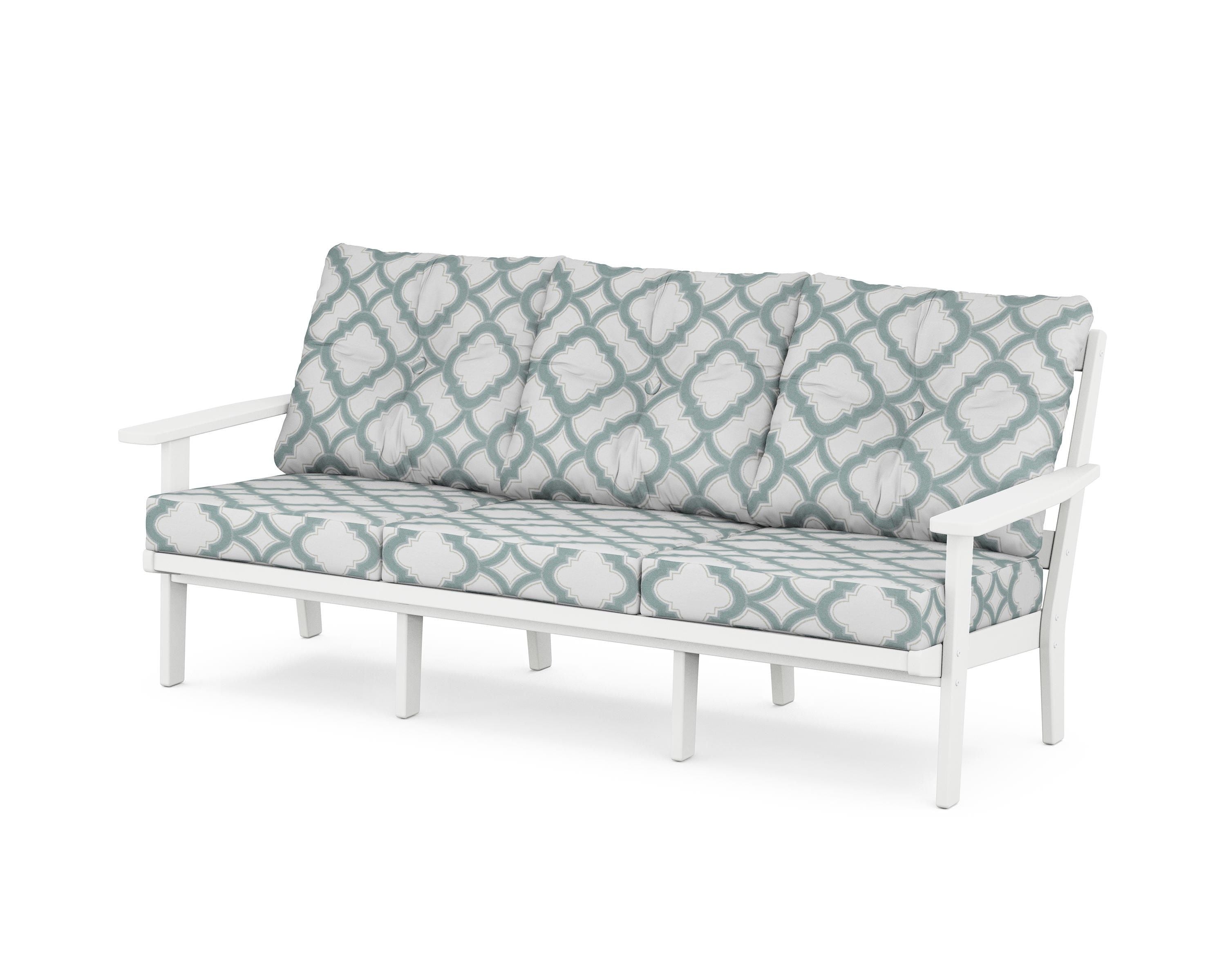 POLYWOOD® Oxford Deep Seating Sofa in White / Trellis Glacier Spa