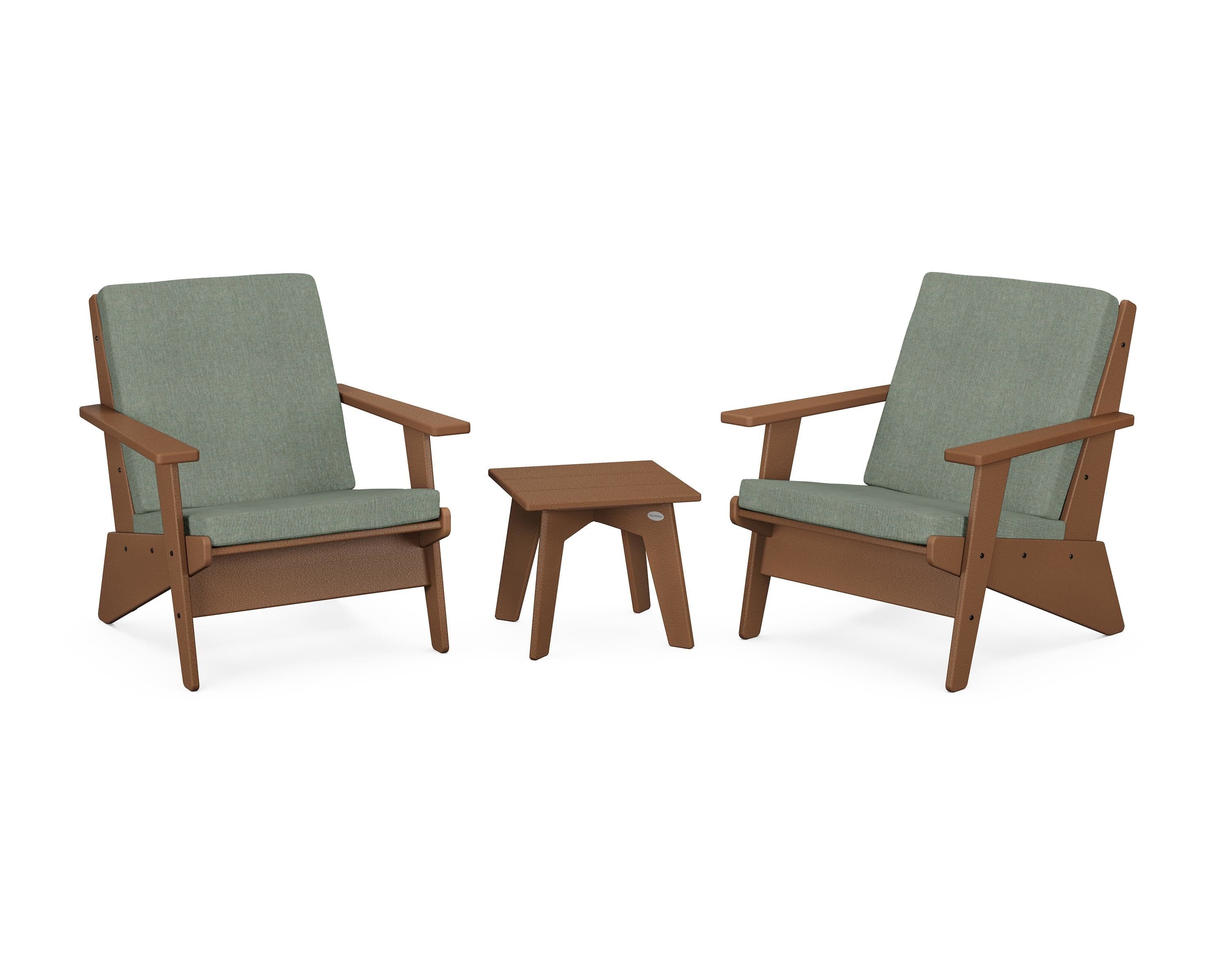 POLYWOOD® Riviera Modern Lounge 3-Piece Set in Teak / Cast Sage