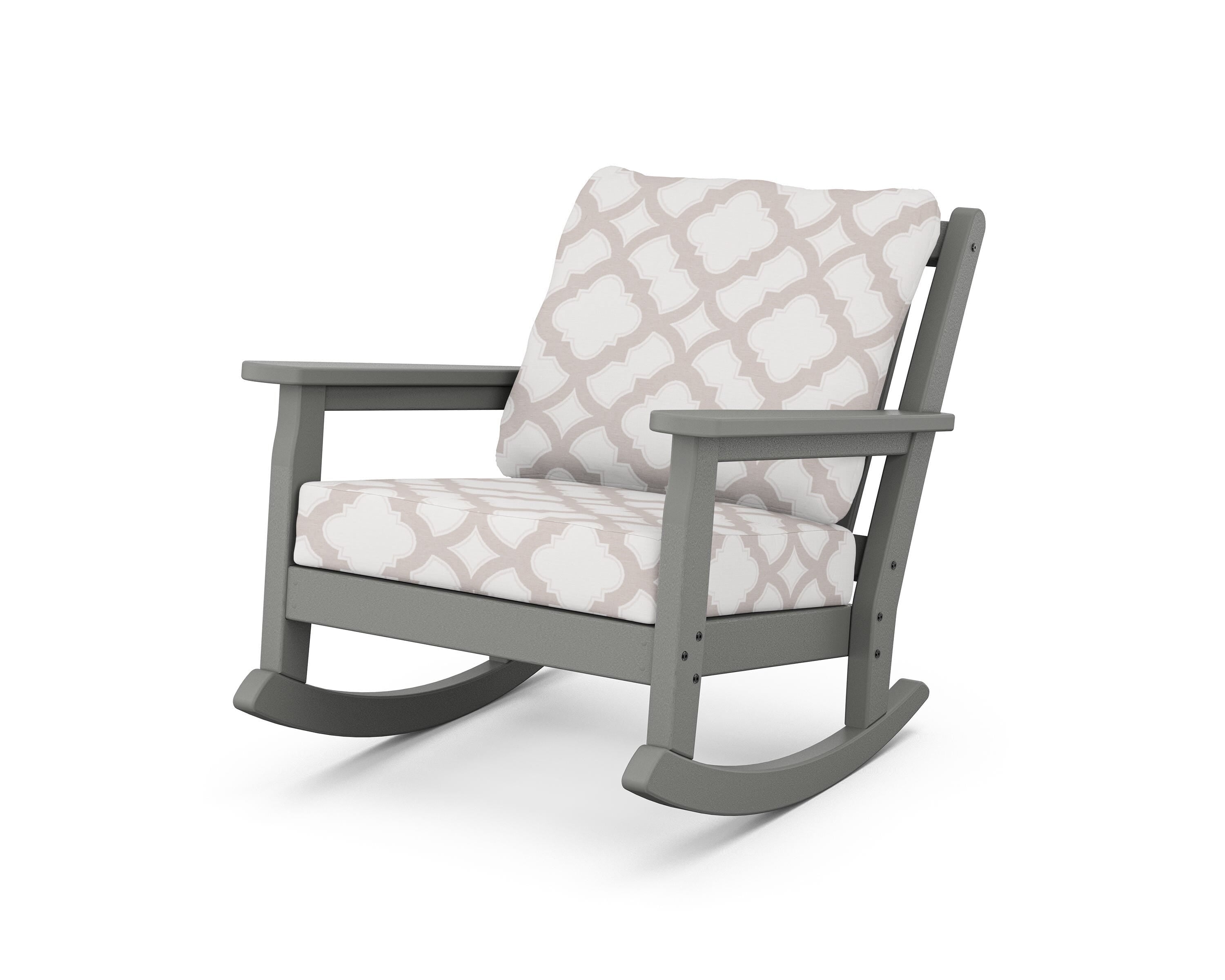 POLYWOOD® Chippendale Deep Seating Rocking Chair in Slate Grey / Trellis Dune Burlap