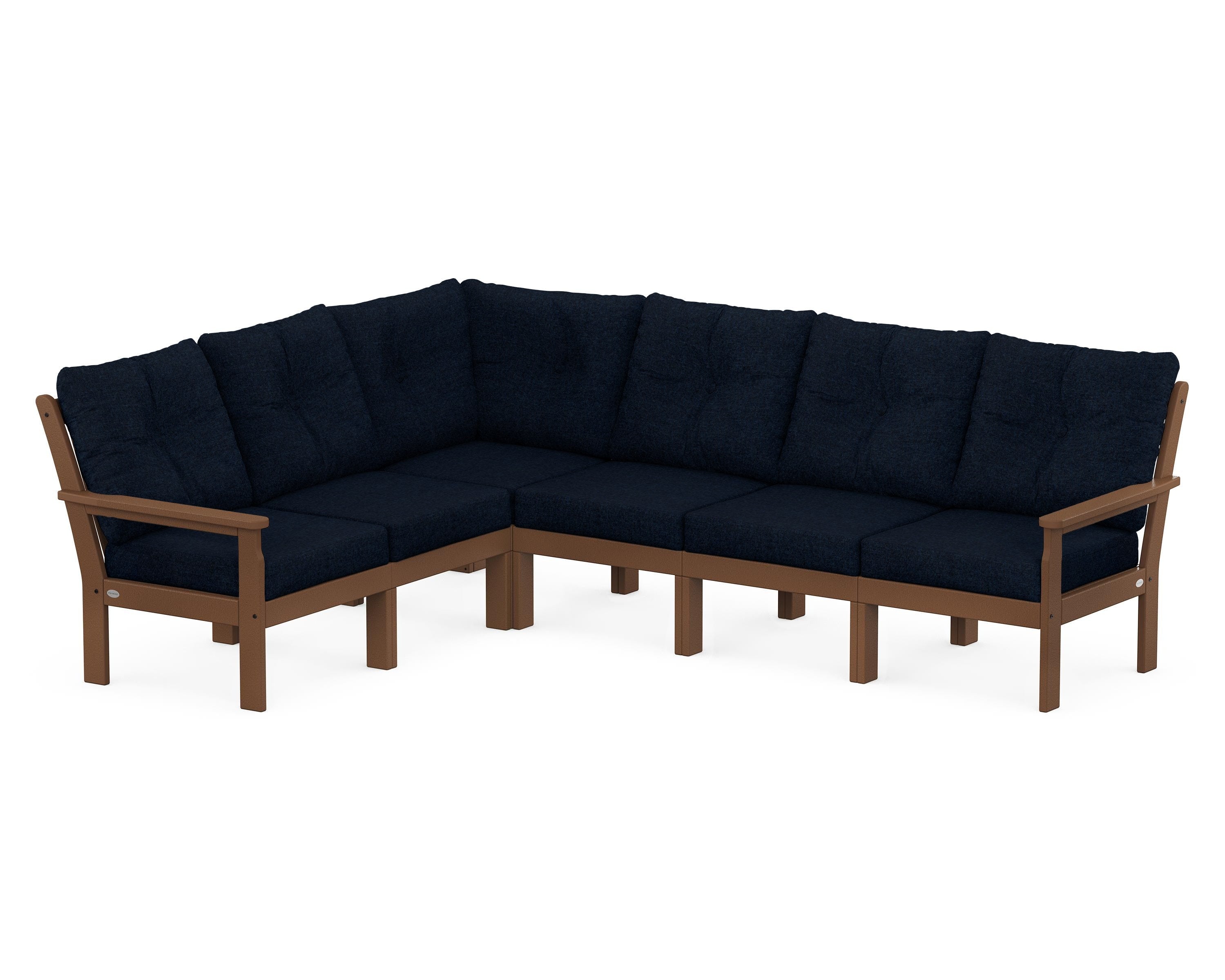 POLYWOOD® Vineyard 6-Piece Sectional in Teak / Marine Indigo
