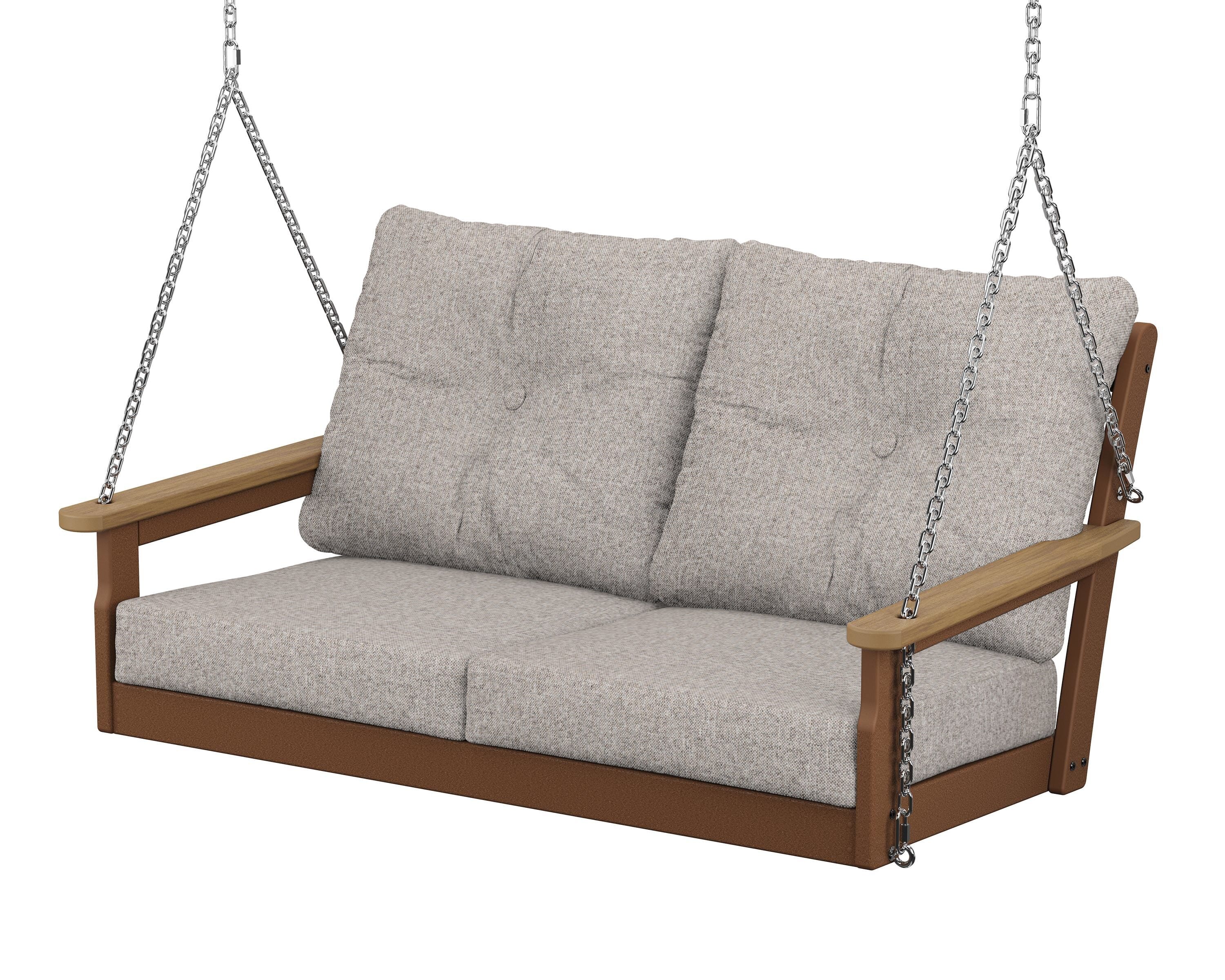 POLYWOOD® Vineyard Deep Seating Swing in Teak / Natural / Weathered Tweed