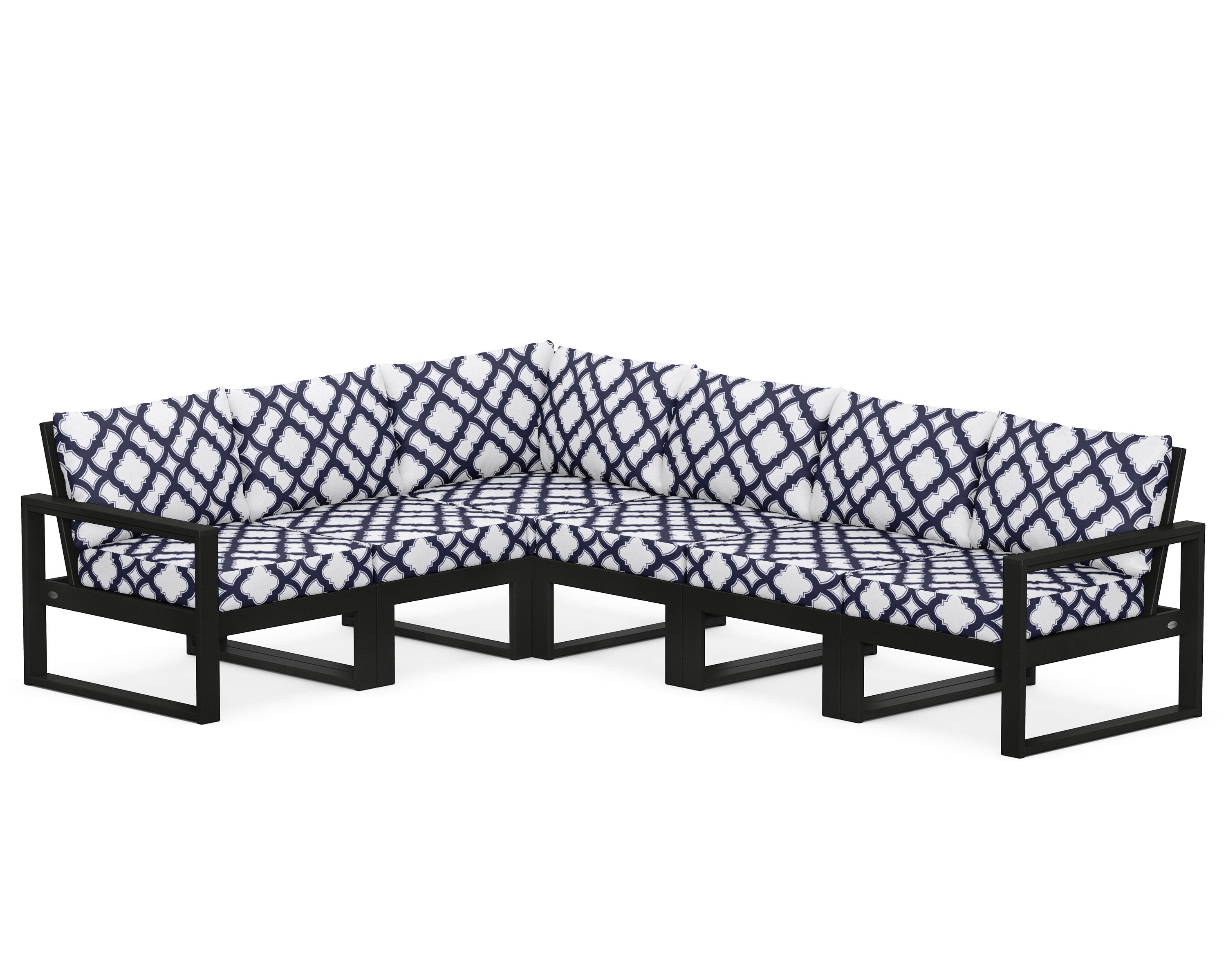 POLYWOOD® EDGE 6-Piece Modular Deep Seating Set in Black / Trellis Navy
