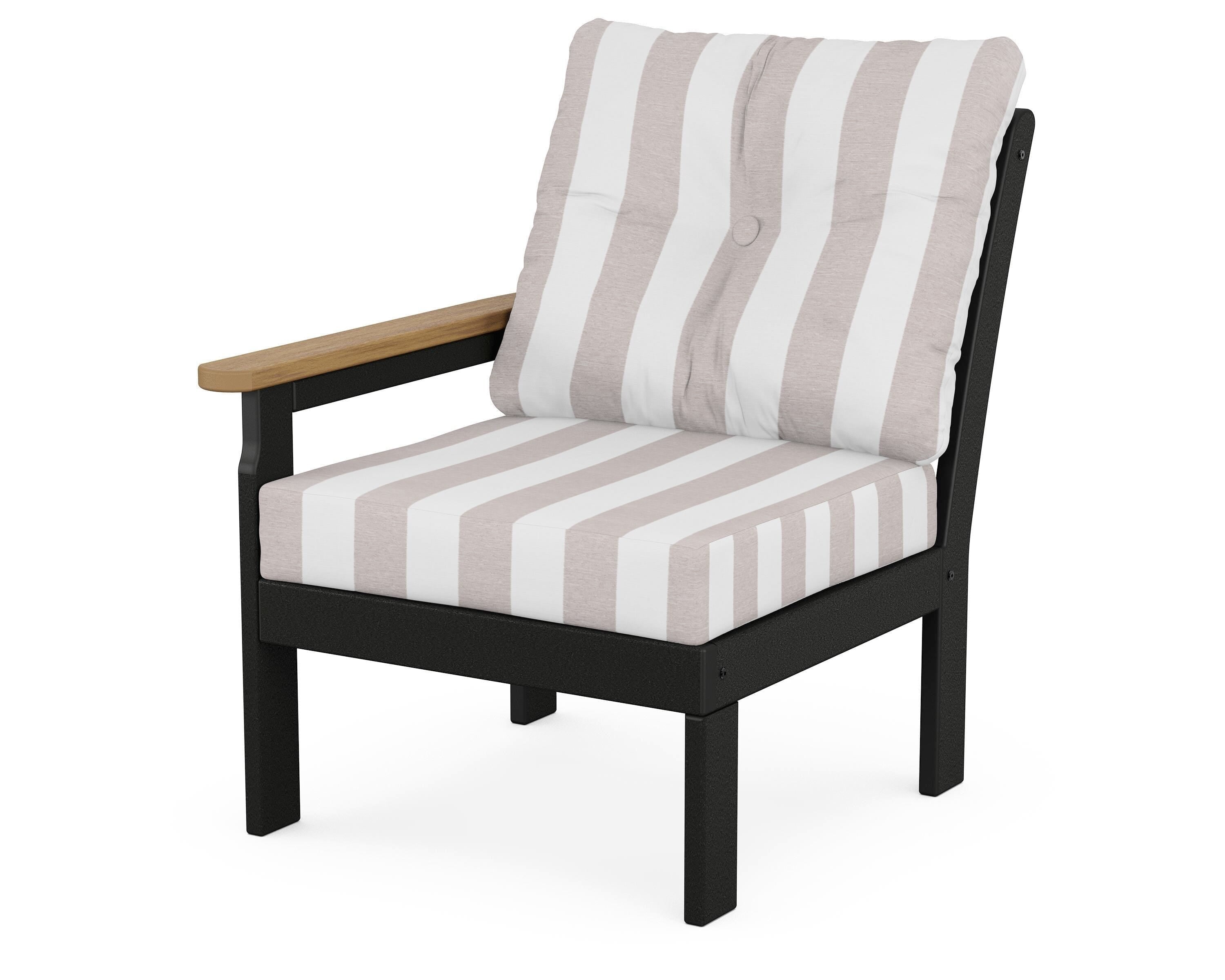 POLYWOOD® Vineyard Modular Left Arm Chair in Black / Natural / Cabana Stripe Dune Burlap