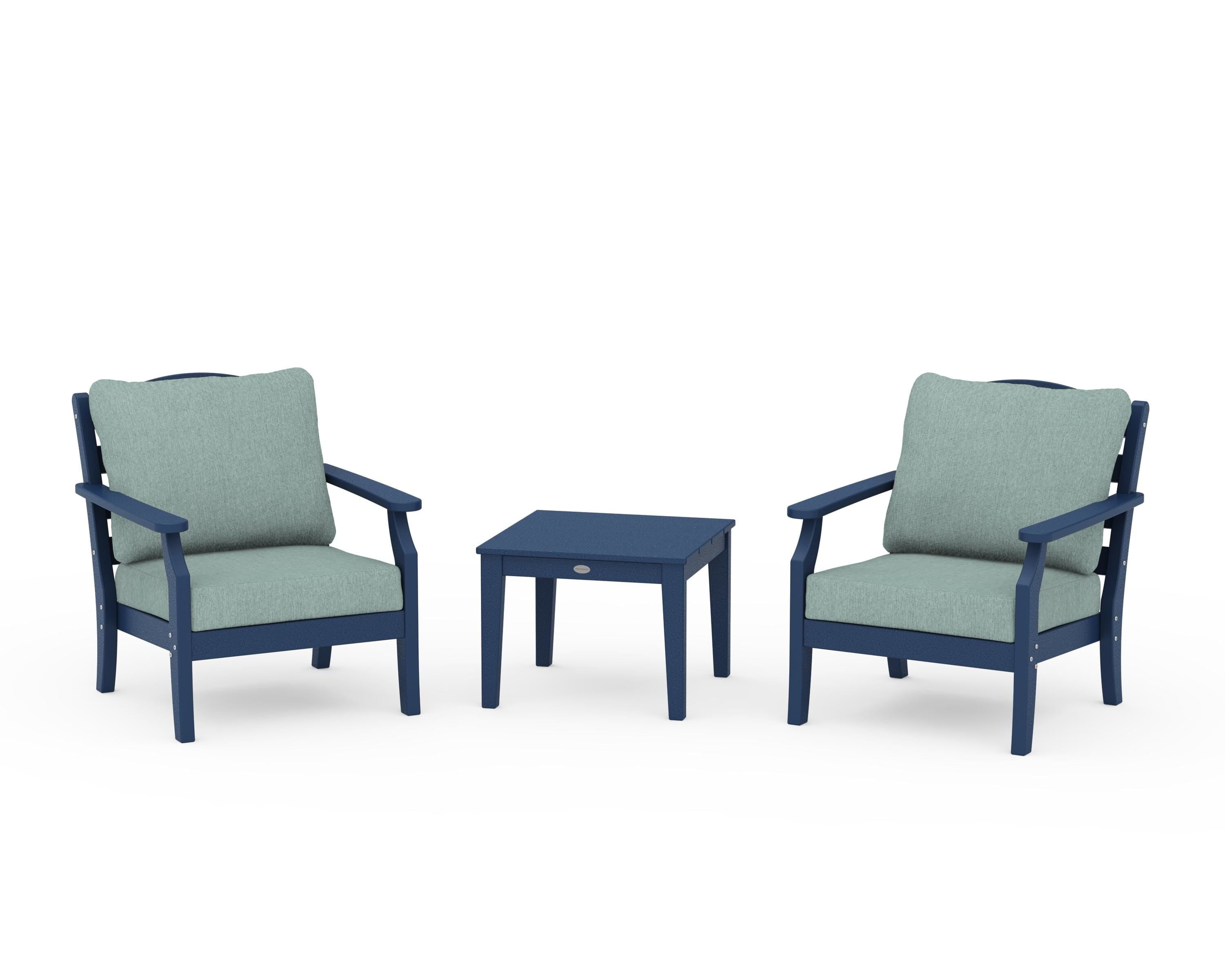 Draper James™ by POLYWOOD® Savannah 3-Piece Deep Seating Set in Navy / Glacier Spa