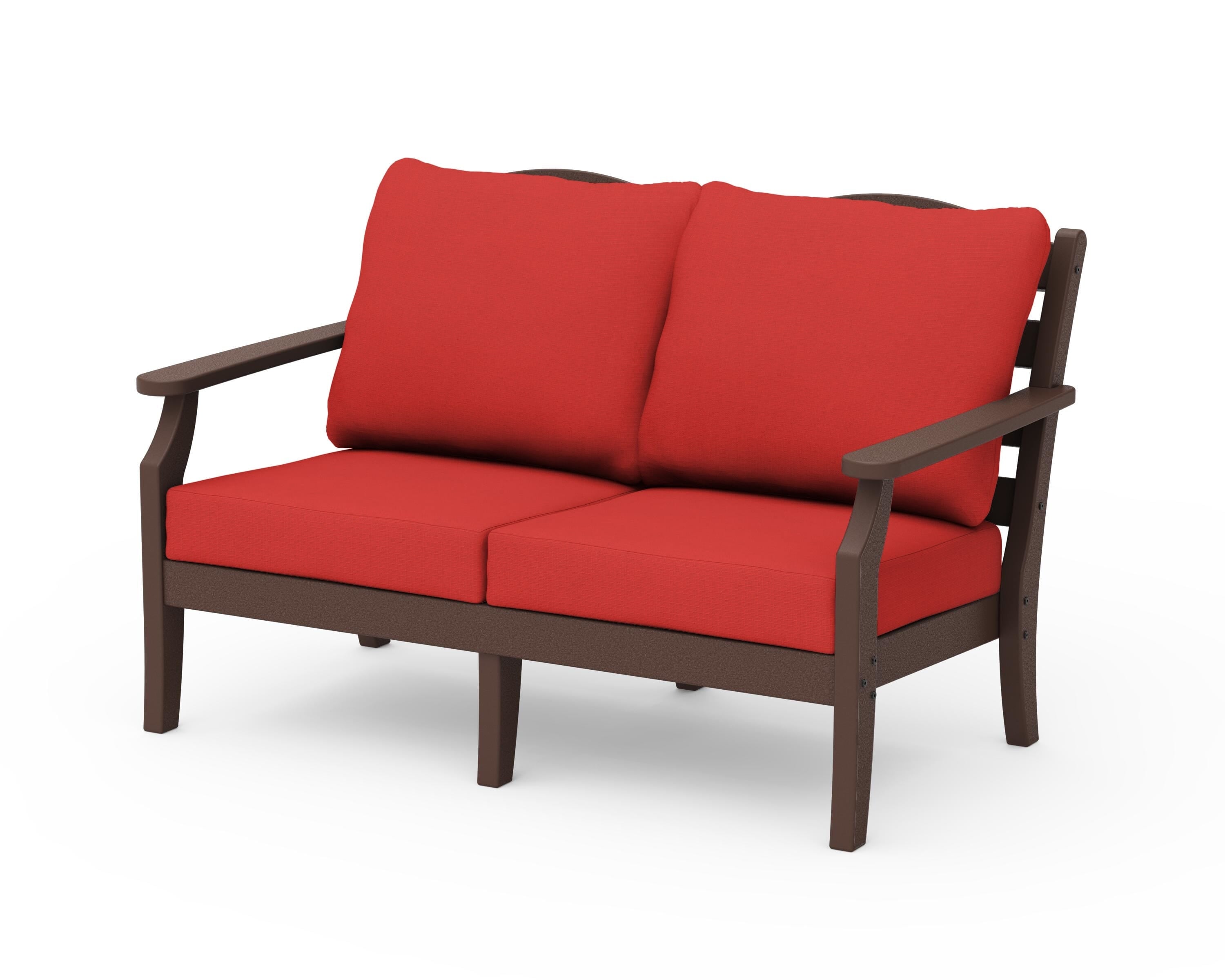 Draper James™ by POLYWOOD® Savannah Deep Seating Loveseat in Mahogany / Crimson Linen