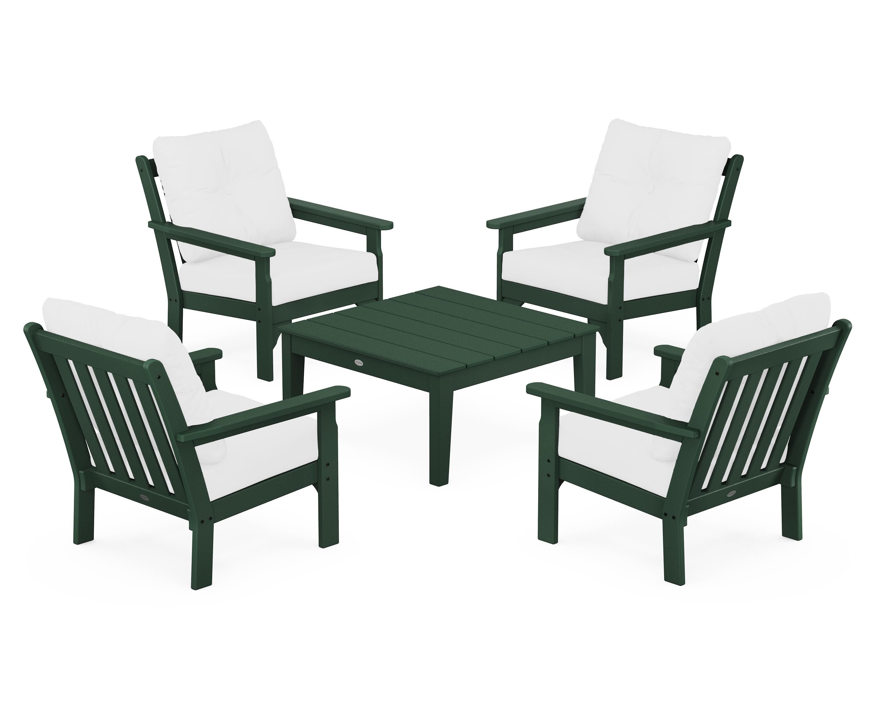 POLYWOOD® Vineyard 5-Piece Deep Seating Conversation Set in Green / Natural