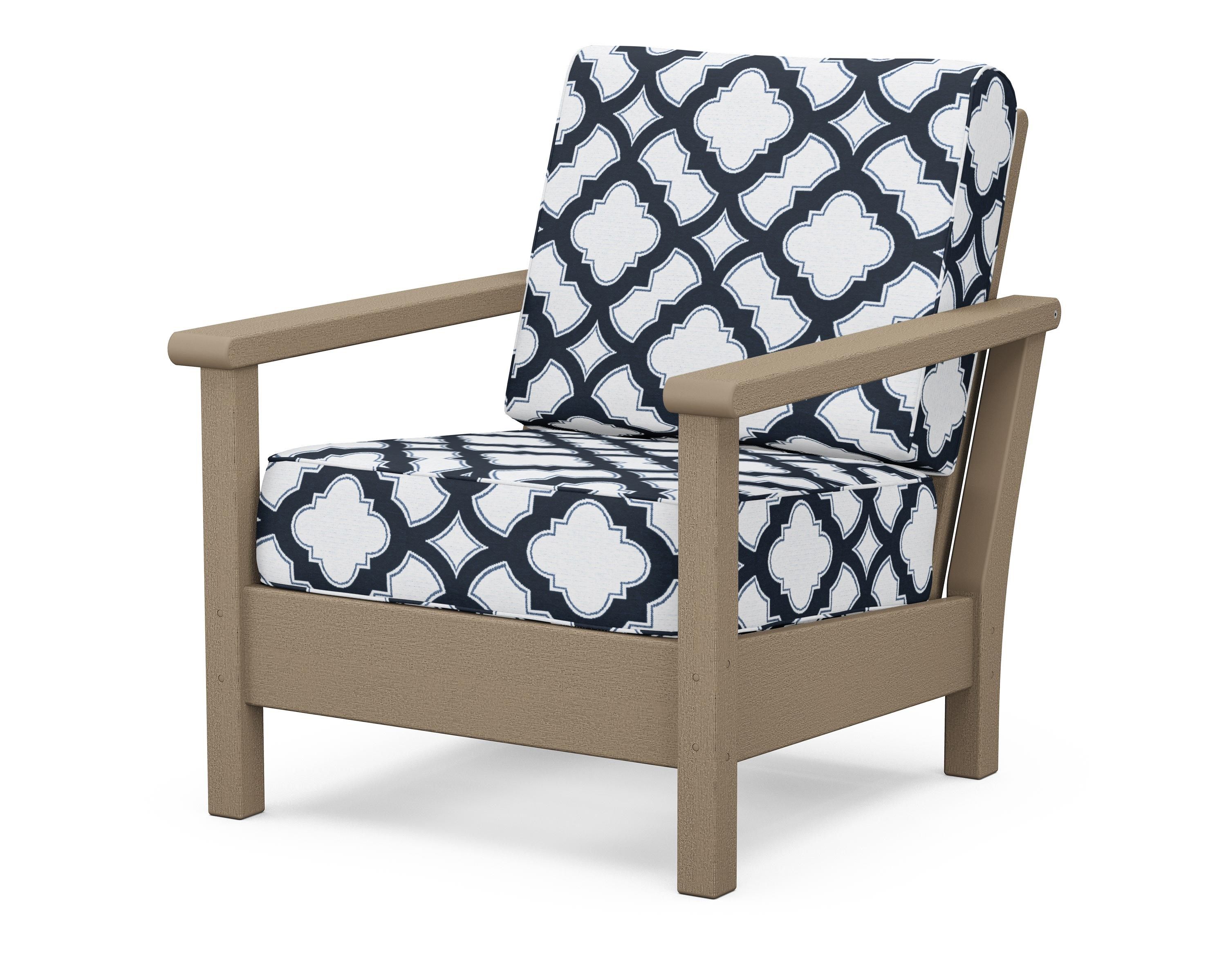 POLYWOOD® Harbour Deep Seating Chair in Vintage Sahara / Trellis Marine Indigo