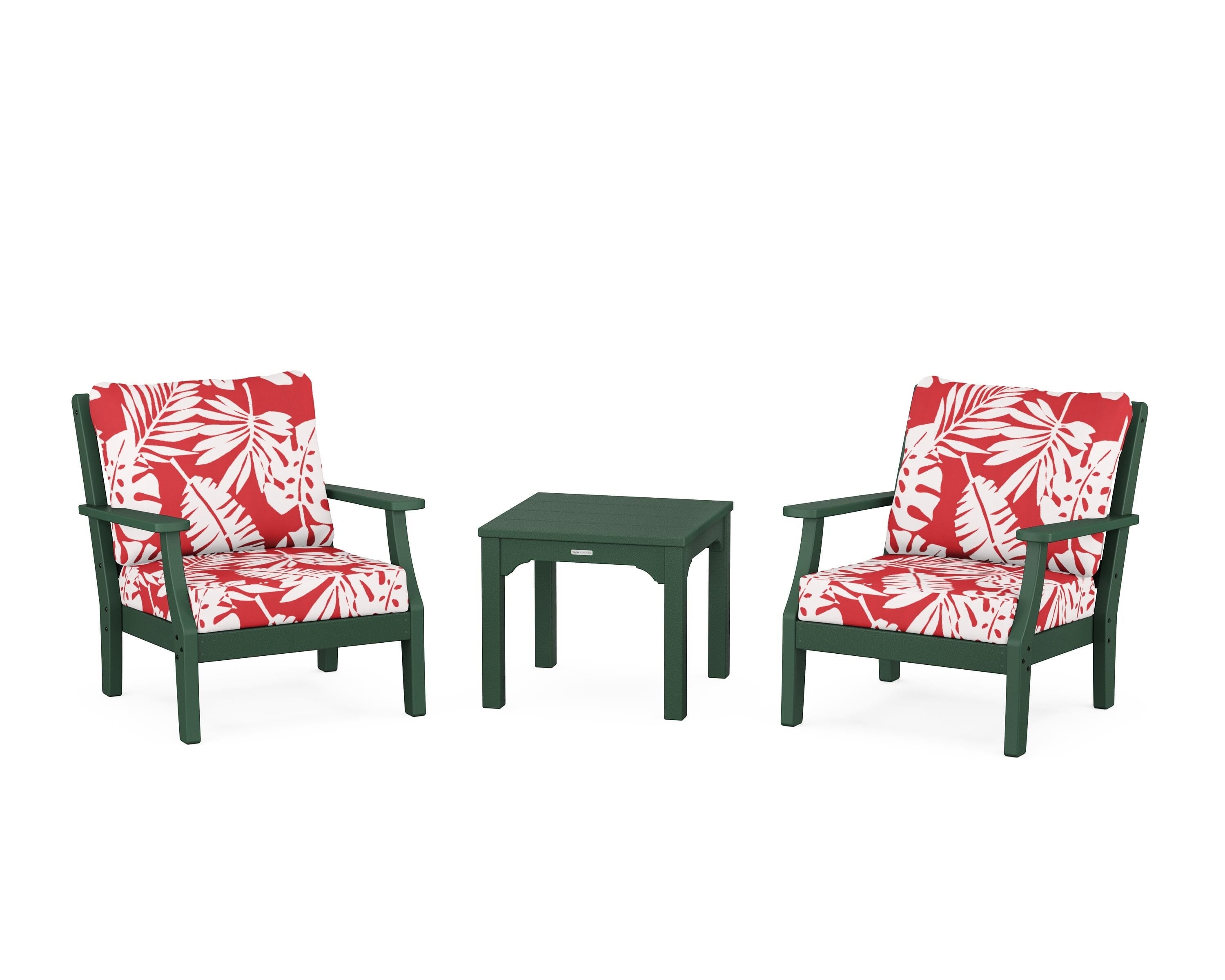 Martha Stewart by POLYWOOD® Chinoiserie 3-Piece Deep Seating Set in Green / Leaf Crimson
