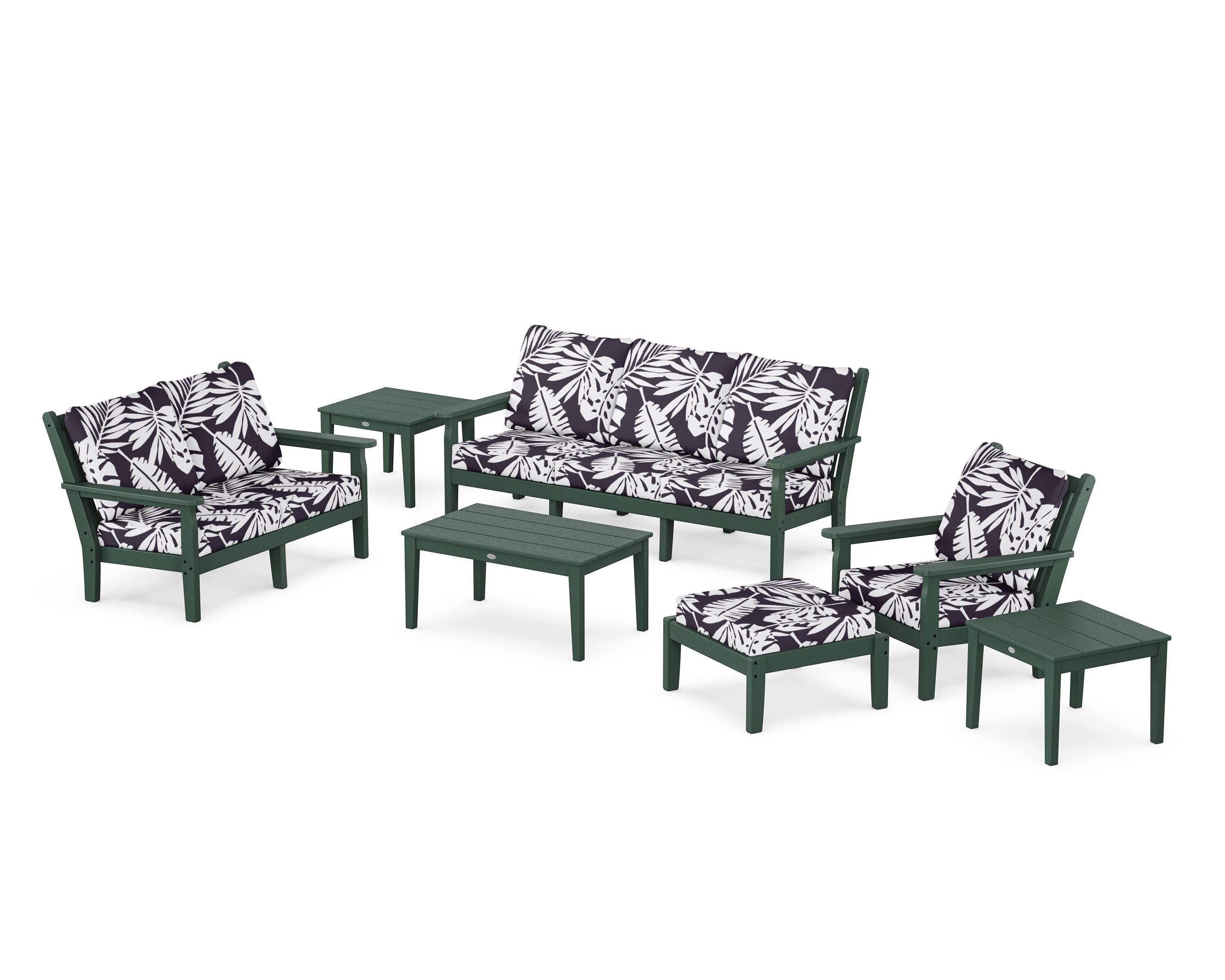 POLYWOOD® Chippendale 7-Piece Deep Seating Set in Green / Leaf Navy