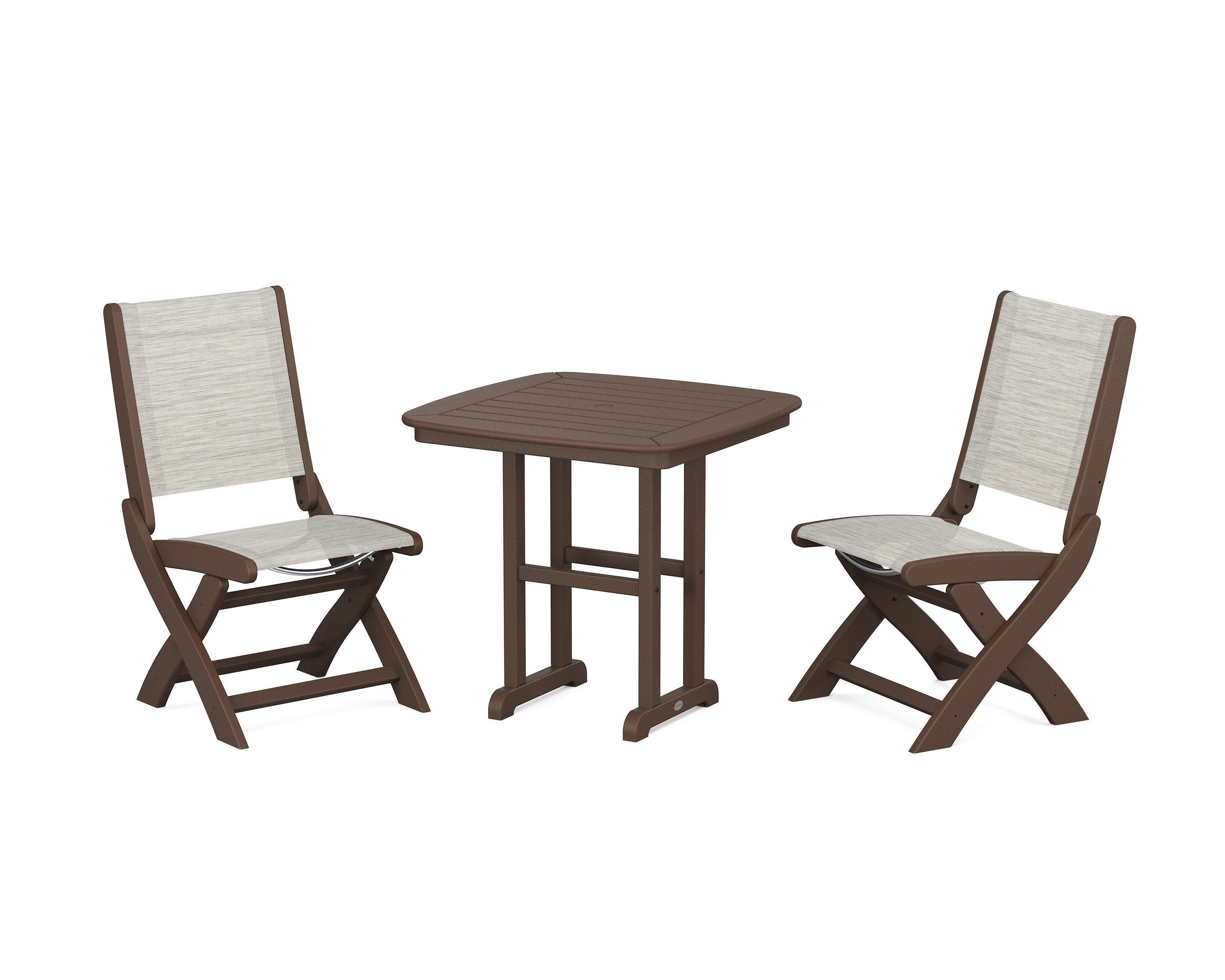 POLYWOOD® Coastal Folding Side Chair 3-Piece Dining Set in Mahogany / Birch Sling