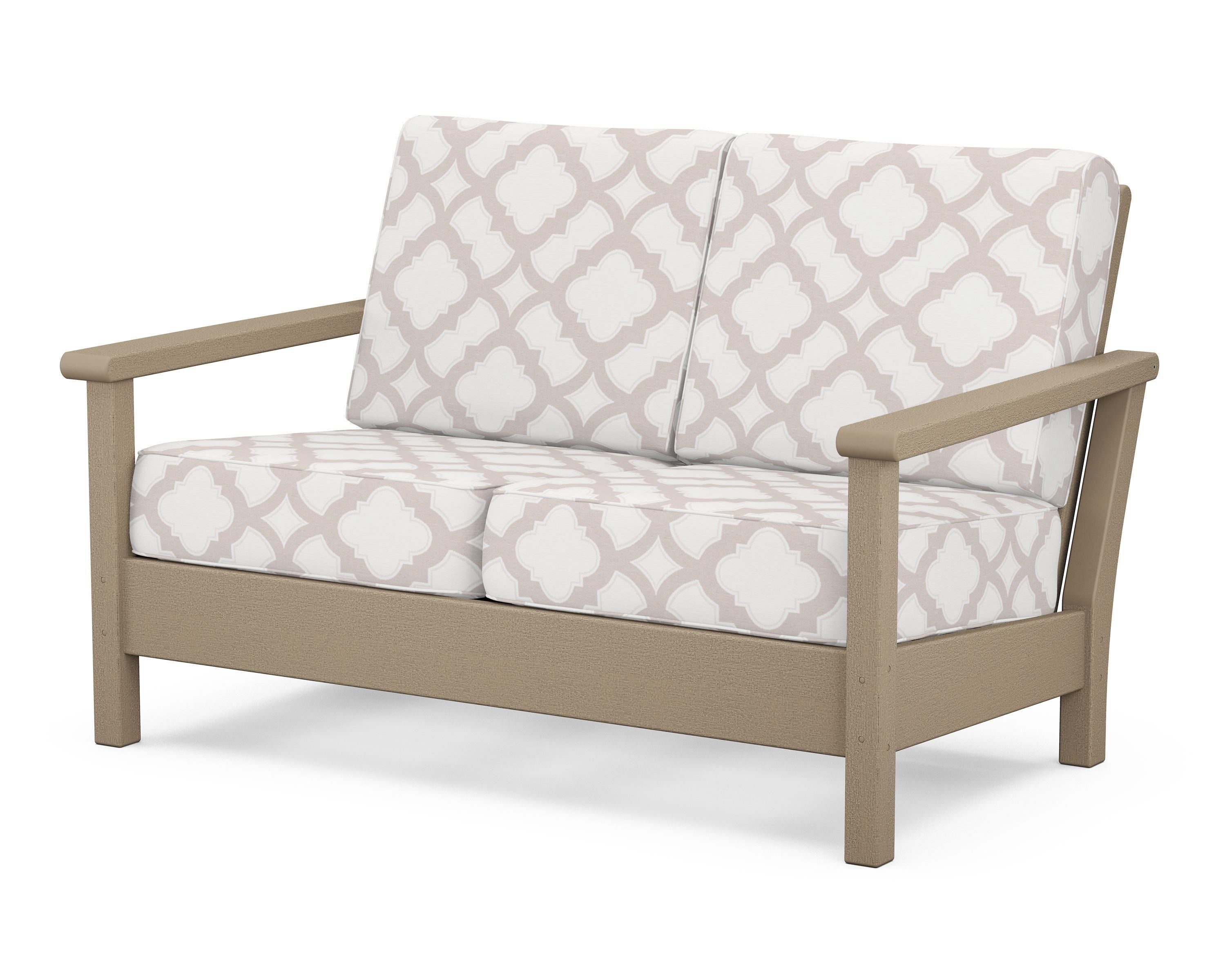 POLYWOOD® Harbour Deep Seating Loveseat in Vintage Sahara / Trellis Dune Burlap
