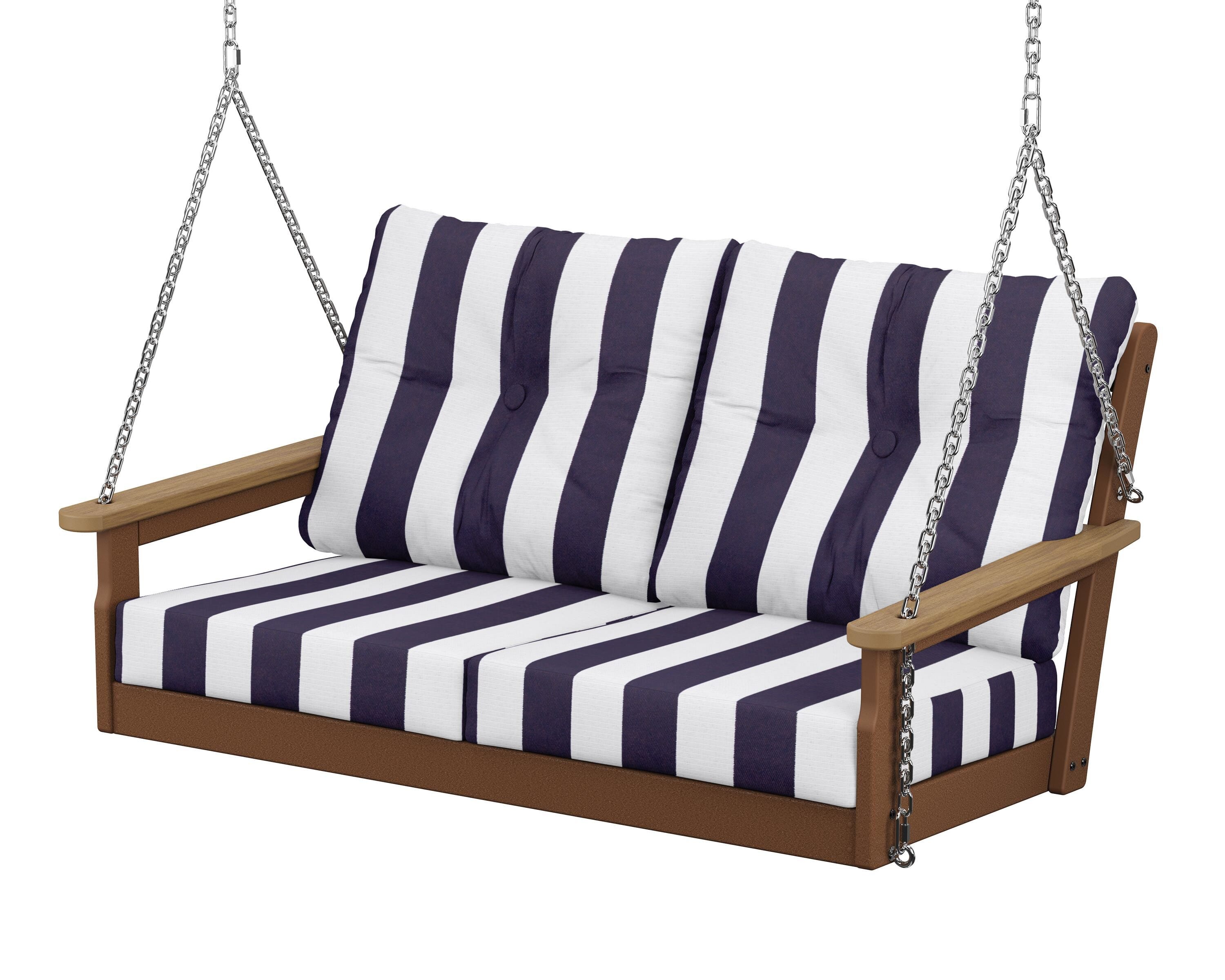POLYWOOD® Vineyard Deep Seating Swing in Teak / Natural / Cabana Stripe Navy