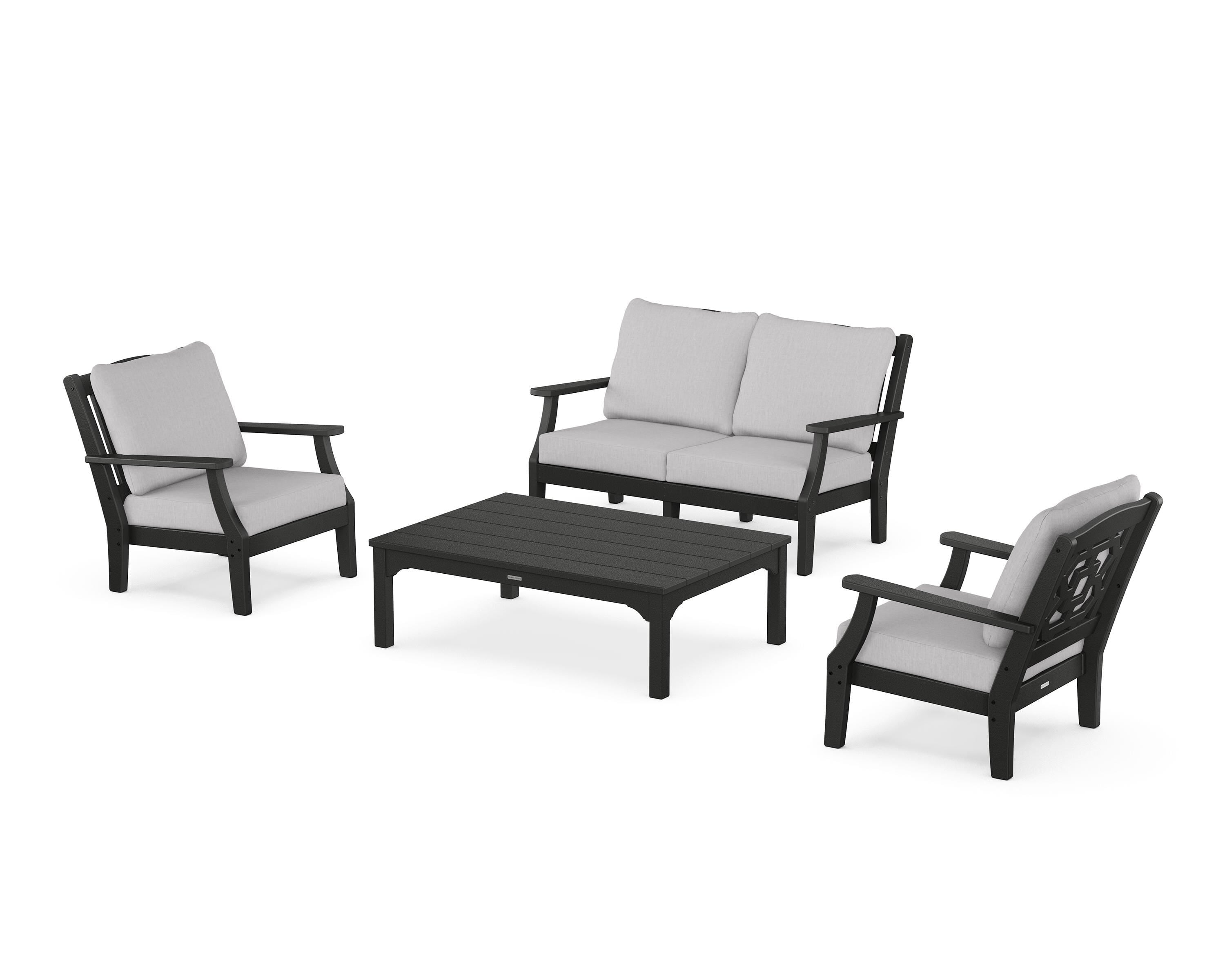 Martha Stewart by POLYWOOD® Chinoiserie 4-Piece Deep Seating Set with Loveseat in Black / Granite