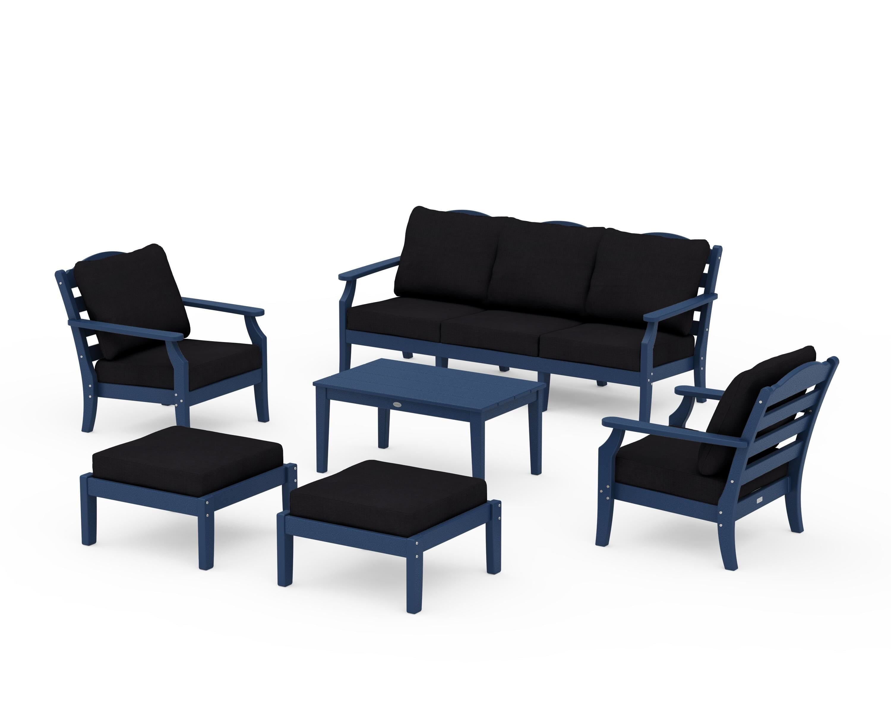 Draper James™ by POLYWOOD® Savannah 6-Piece Lounge Sofa Set in Navy / Midnight Linen
